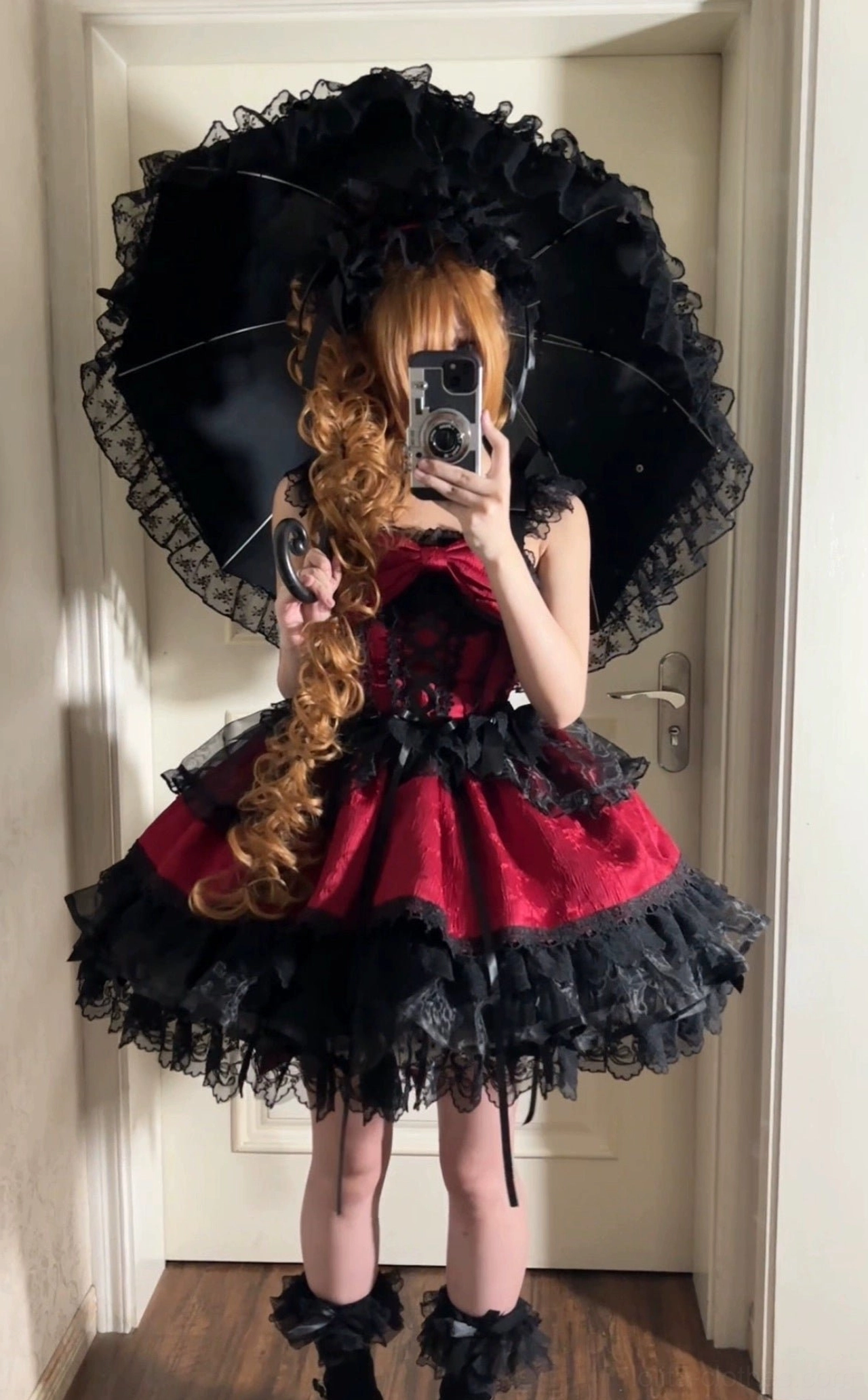 Sweet lolita ballet JSK complete coordinate set red dress trailing headband full ensemble styling