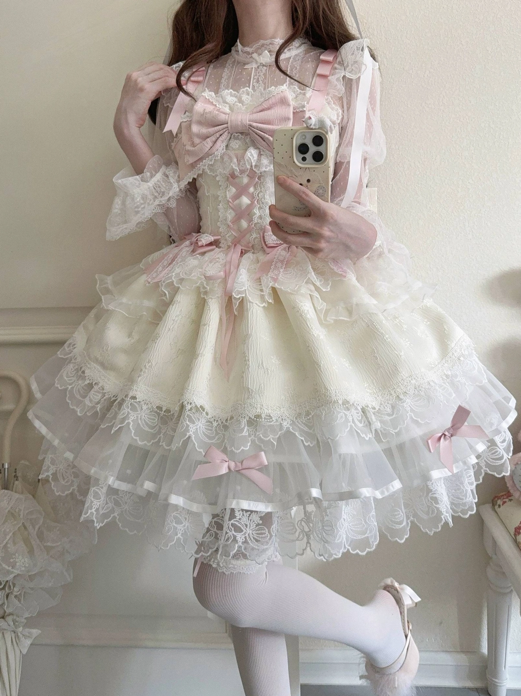 Sweet lolita ballet JSK ensemble full coordinate styling shoes socks bag complete look