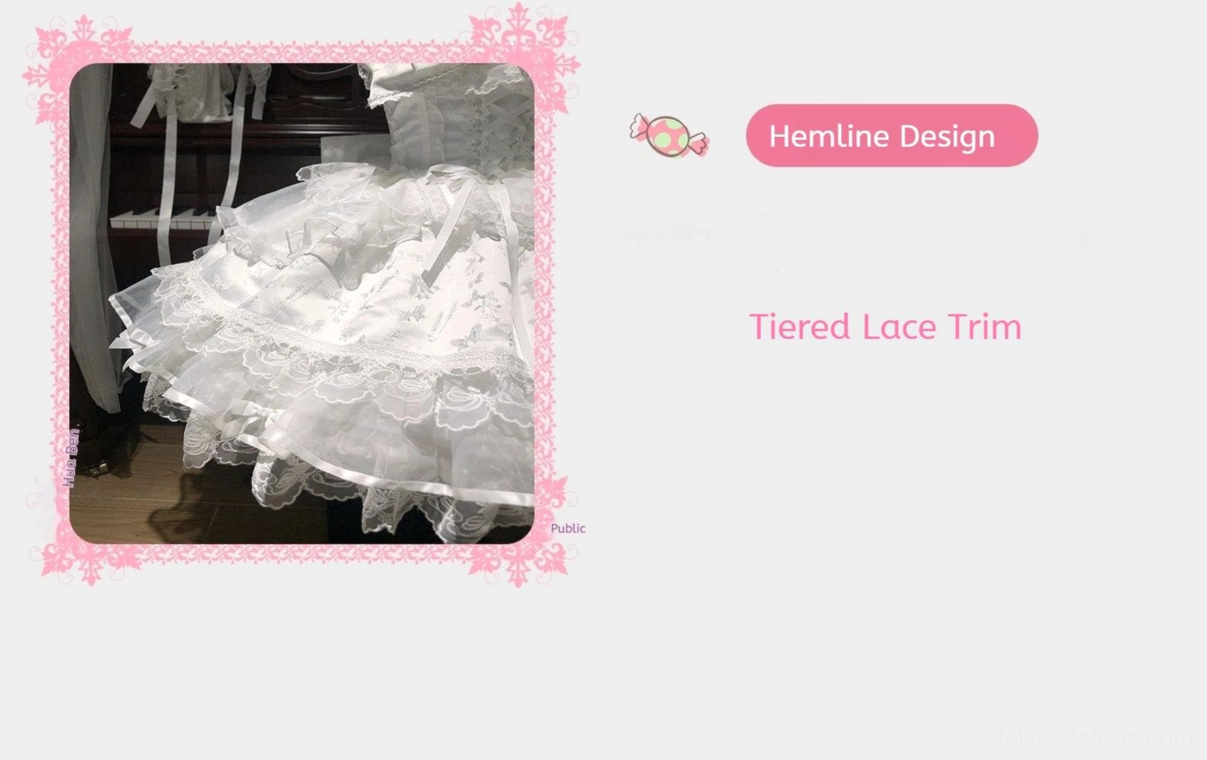 Sweet lolita ballet-style jumper dress JSK skirt tier detail multi-layered ruffled construction lace hem