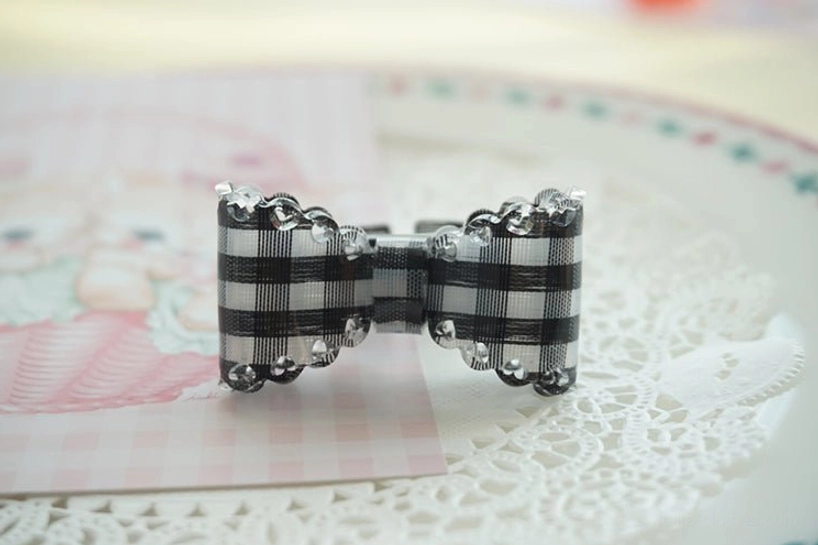black-white grid lolita bow ring gingham check pattern adjustable ring jewelry