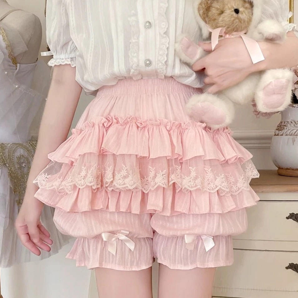 Sweet lolita cotton bloomers satin bow accent detail on leg cuffs delicate bow positioning decorative flourish quality stitching authentic lolita aesthetic