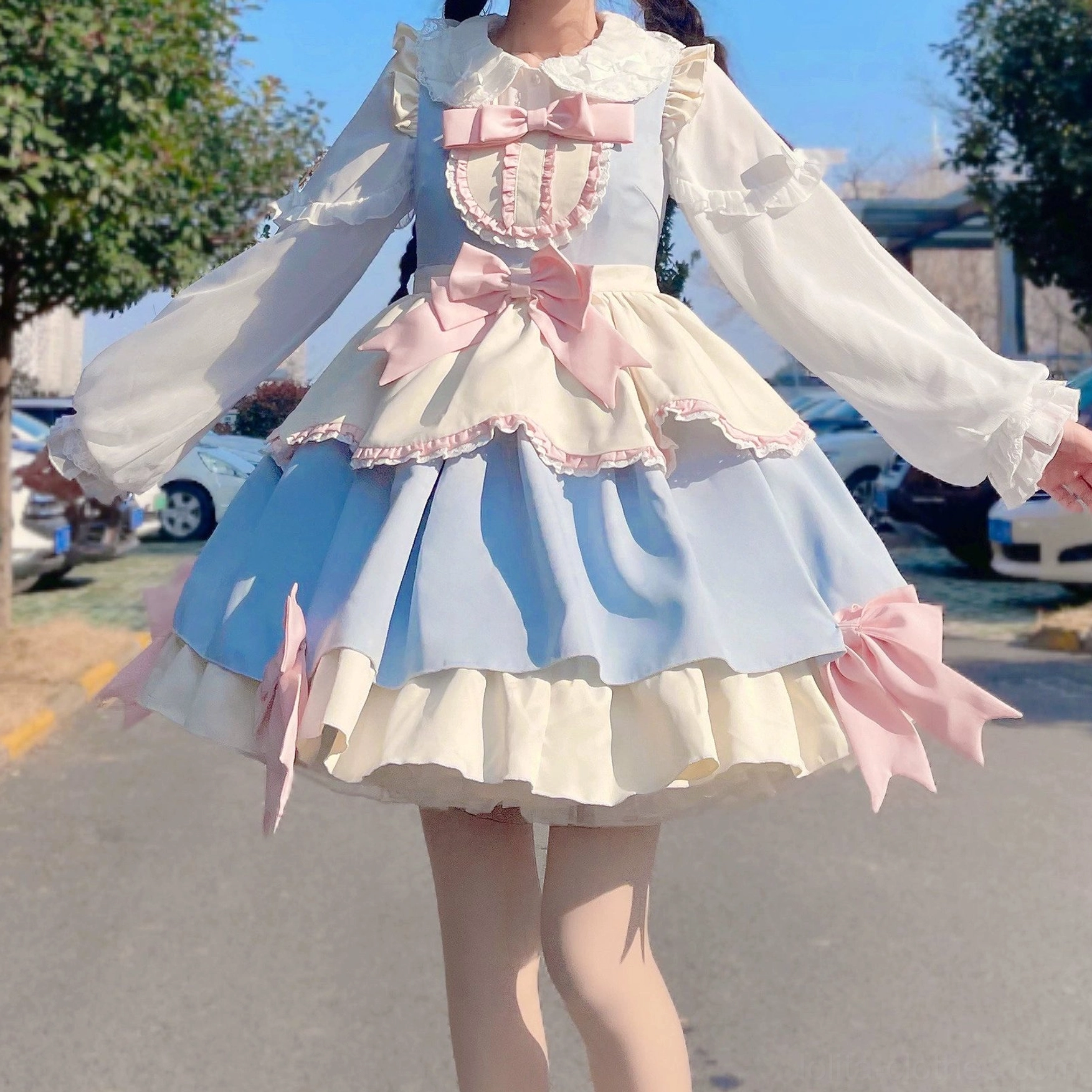 Sweet Lolita blouse color comparison showing both milky white and classic black variants side-by-side displaying color options for different aesthetic preferences