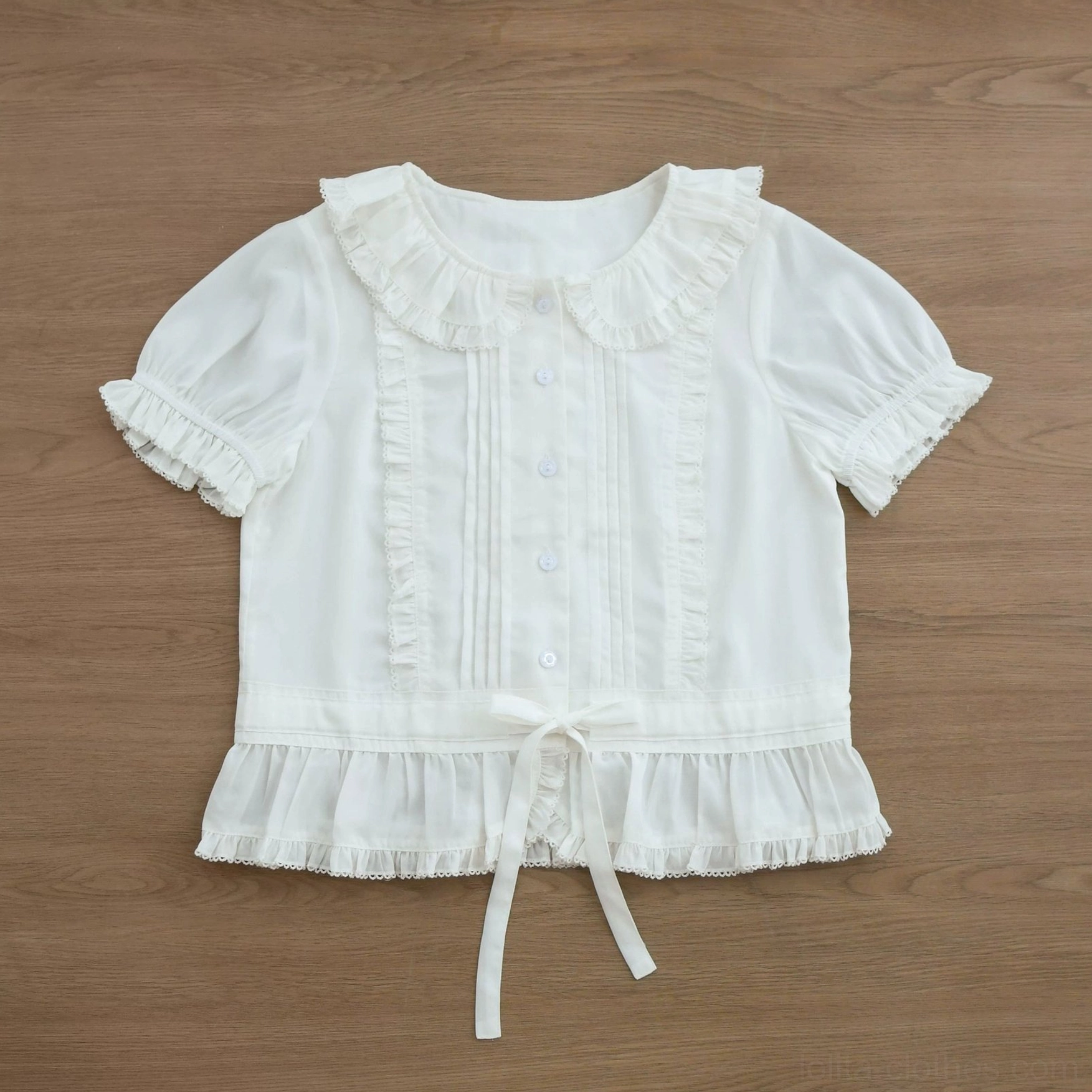 Sweet Lolita blouse color options and fabric samples display showing multiple color variations, double-layer and single-layer chiffon differences, and Tencel semi-sheer options