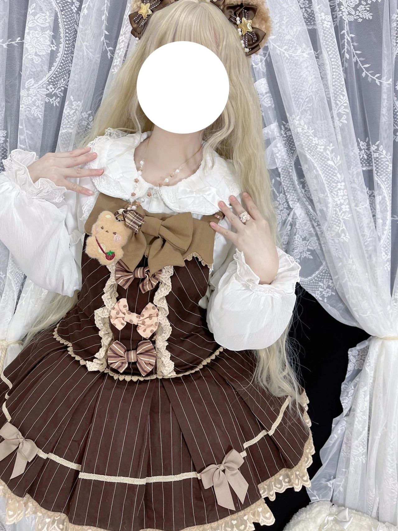 Decorative satin bow accents on sweet Lolita blouse emphasizing whimsical charm and quintessential sweet Lolita aesthetic design elements