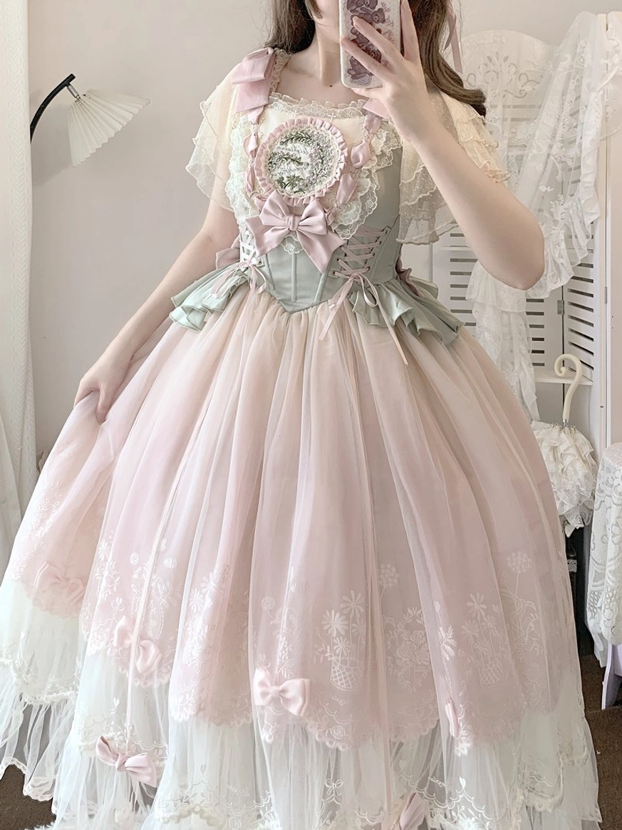 Sweet Lolita blouse detail shot showing frill collar and pin tucks embellishment on bodice