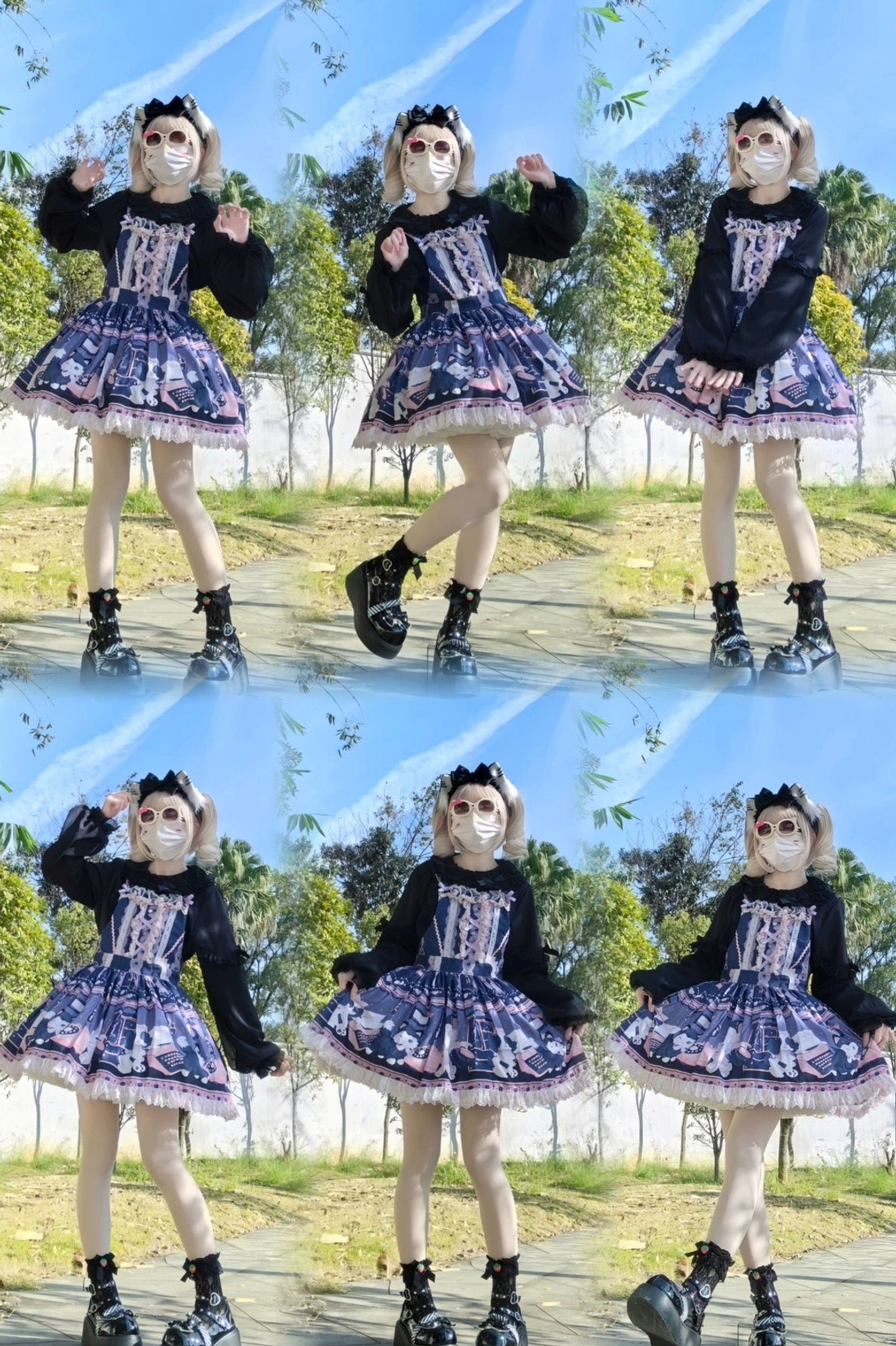 Sweet Lolita blouse fabric composition information showing polyester lining and chiffon outer layer construction benefiting durability and aesthetic appeal