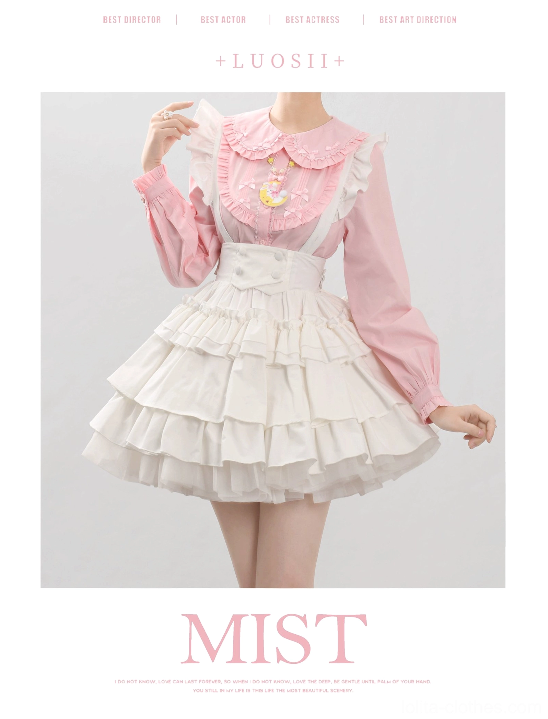 Sweet lolita blouse front button placket detail tiny bows ruffled chest lace trim construction