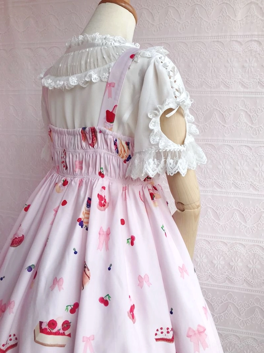 Sweet lolita chiffon blouse sleeve detail hollow out puff design lace trim ribbon bow hollow out sleeve