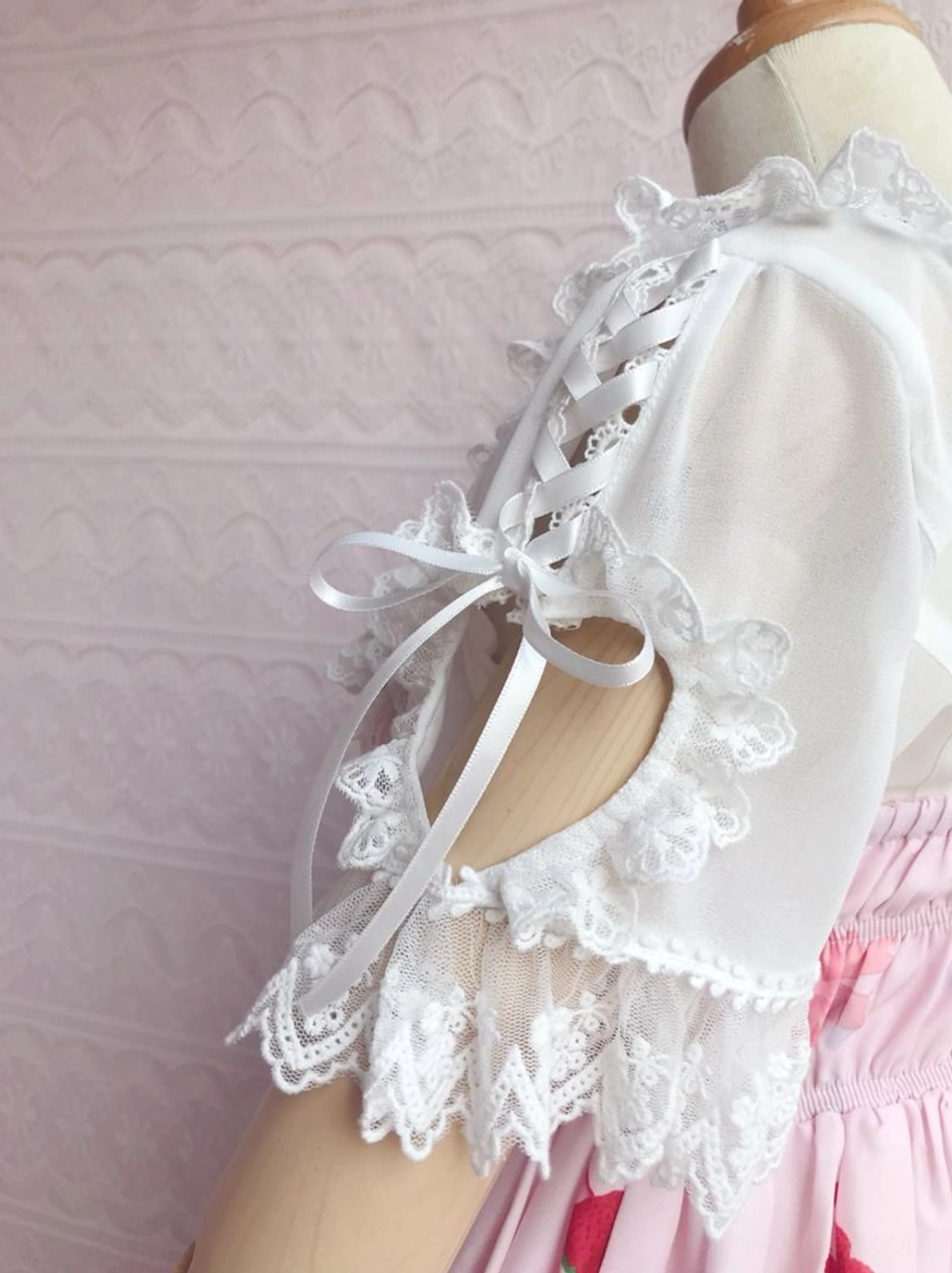 Sweet lolita short sleeve blouse lace collar ruffled design sheer chiffon romantic fairy tale aesthetic
