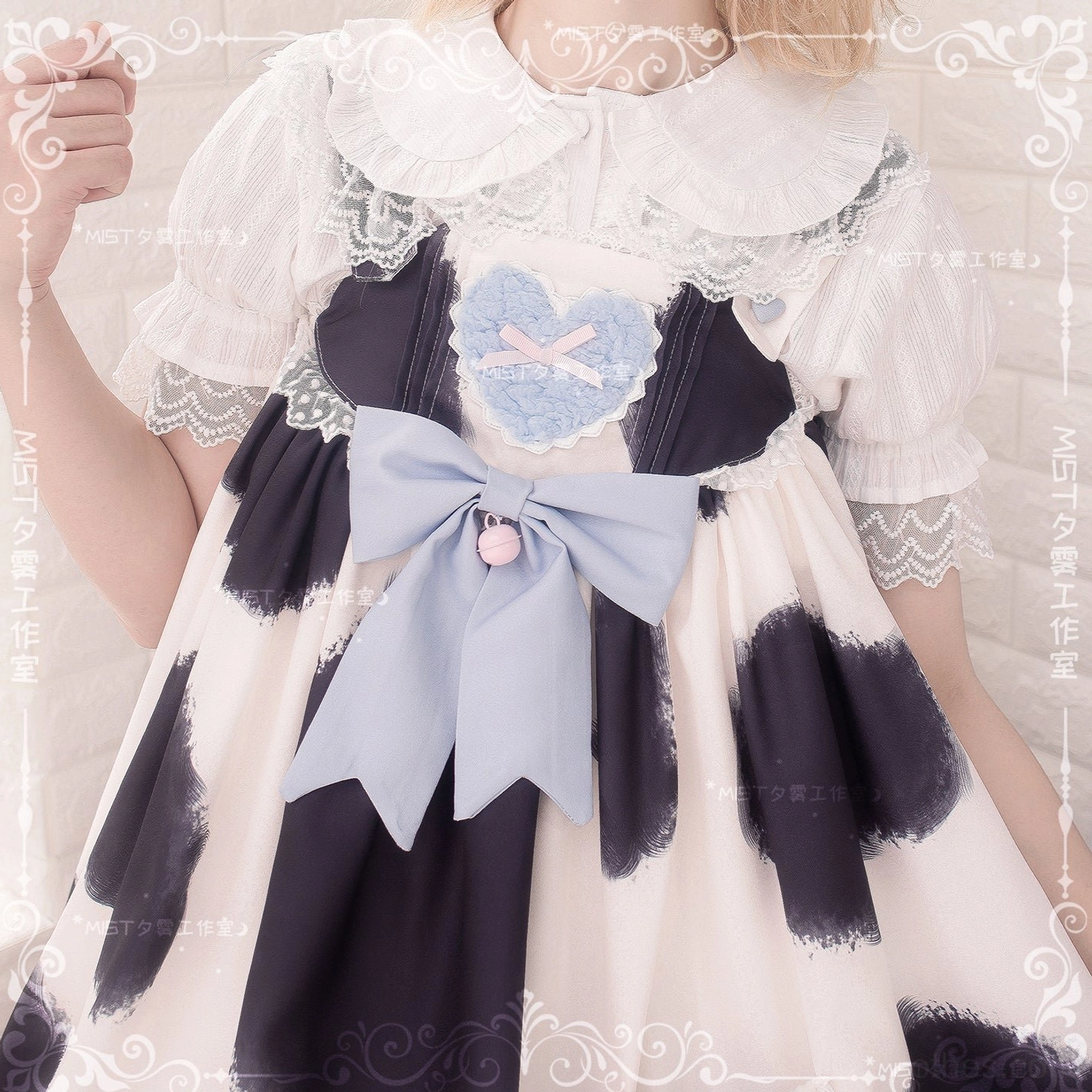 Lolita peter pan collar short sleeve blouse white milk white colors puff sleeves lace trim color comparison view