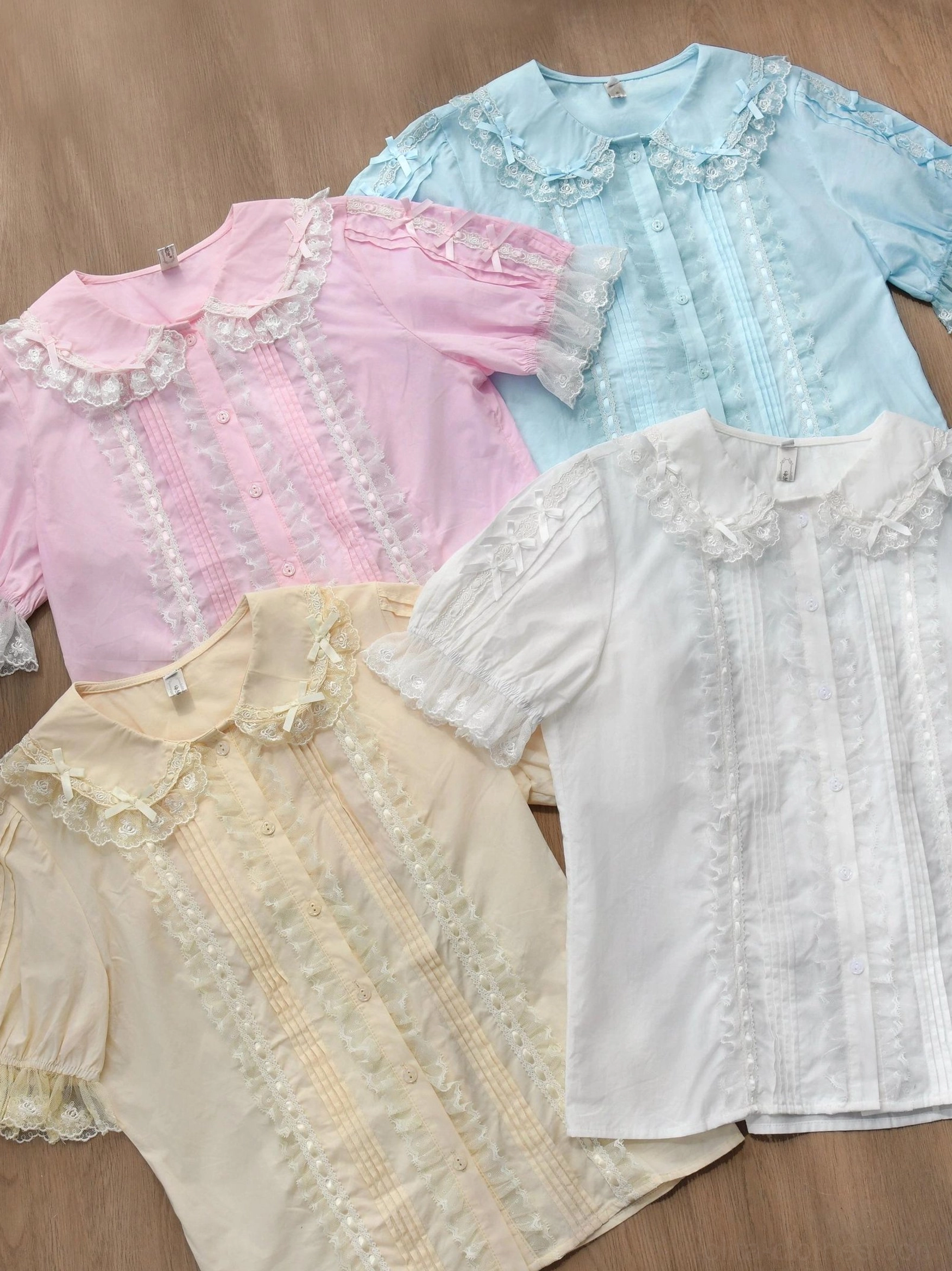 Side view of sweet lolita blouse highlighting silhouette fit and design elements from profile perspective