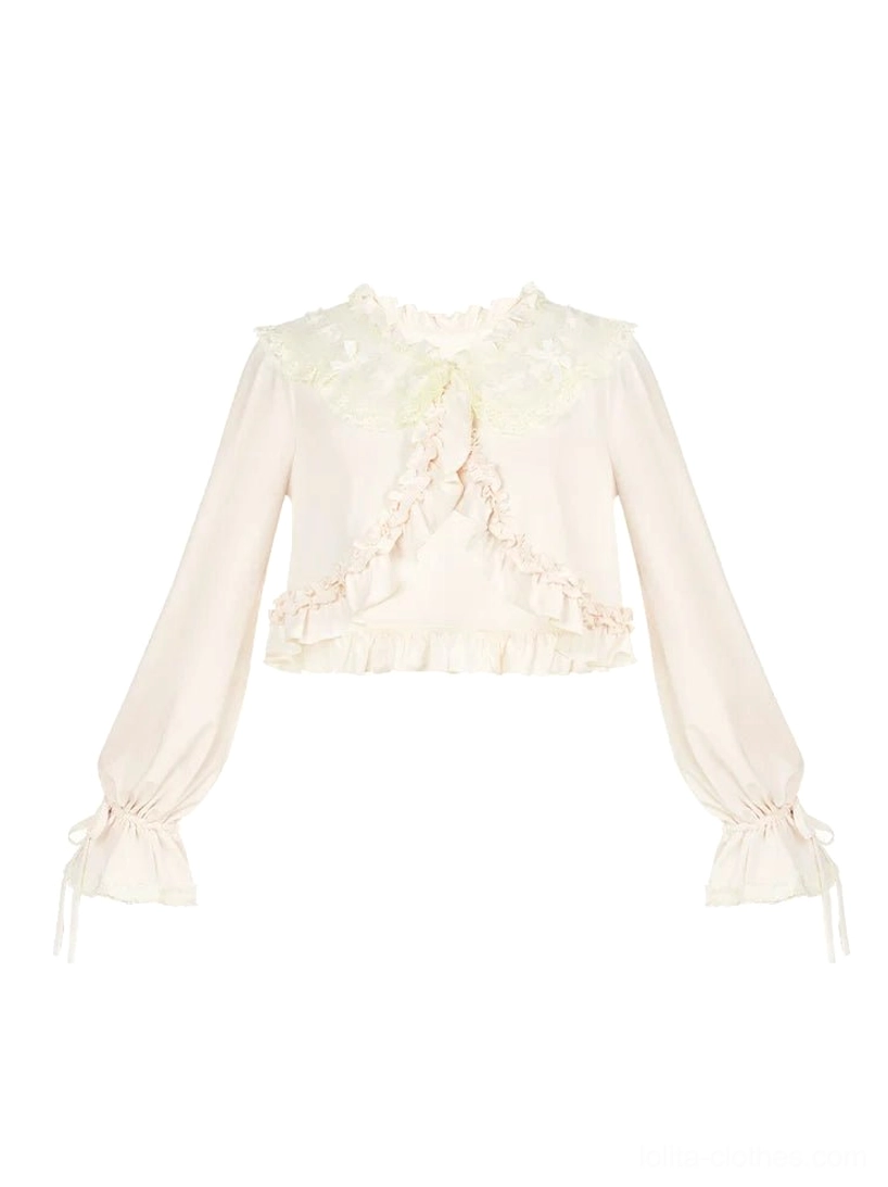 Sweet lolita bolero complete outfit coordination white lace dress mary jane shoes knee-high socks hair accessories authentic lolita ensemble