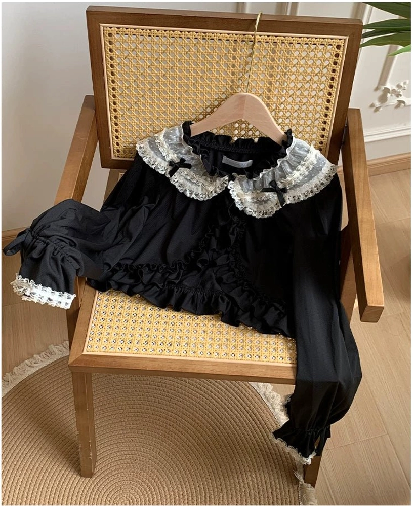 Sweet lolita bolero curved front hem waist layering design flat lay showing silhouette elegant girly lolita coordinate structure and fit