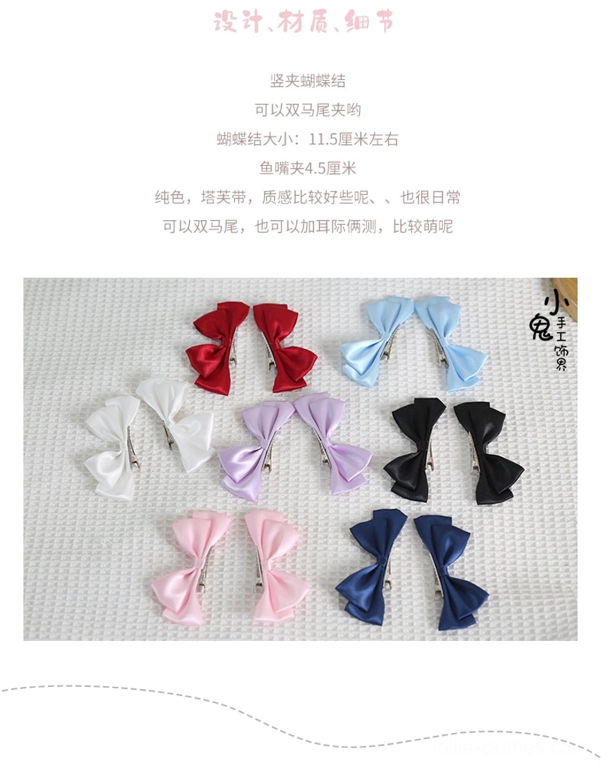 Sweet Lolita lace headband and bow hair clips accessory combination flat lay showing coordinated headdress styling options for authentic lolita fashion