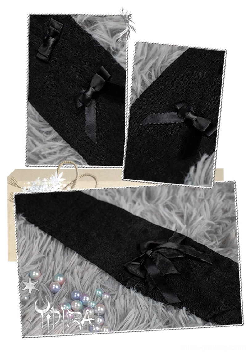 Sweet lolita bow pantyhose collection showcasing multiple color variants black white beige sheer fabric with decorative lace patterns styling details