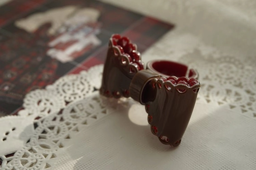 chocolate glitter bow ring warm brown color option sweet lolita handmade jewelry