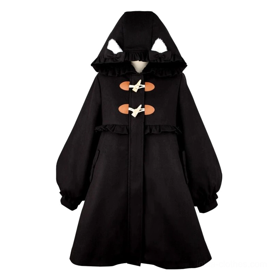 Sweet lolita coat puff sleeves with pleated cuffs detail bishop sleeve construction ruffled decorations romantic aesthetic