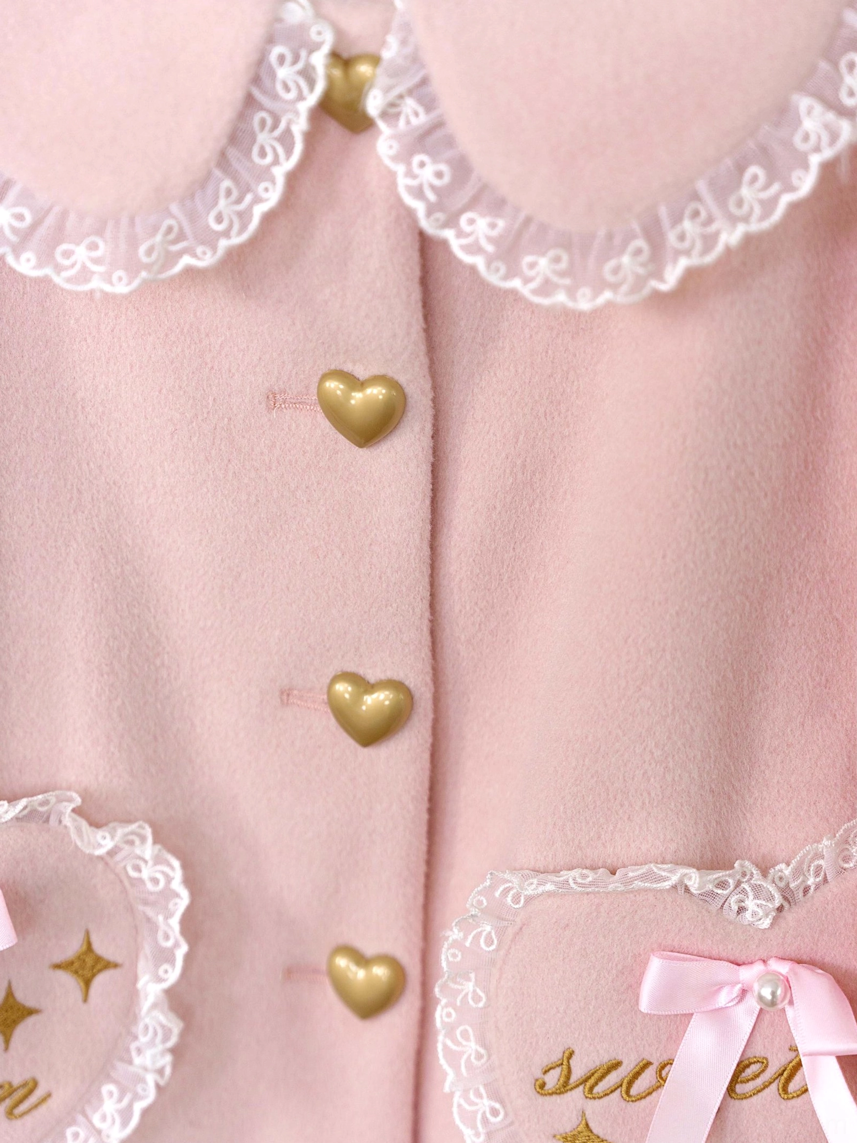 Lolita coat faux fur collar and cuffs close-up showing premium plush material and detachable attachment for customizable seasonal styling