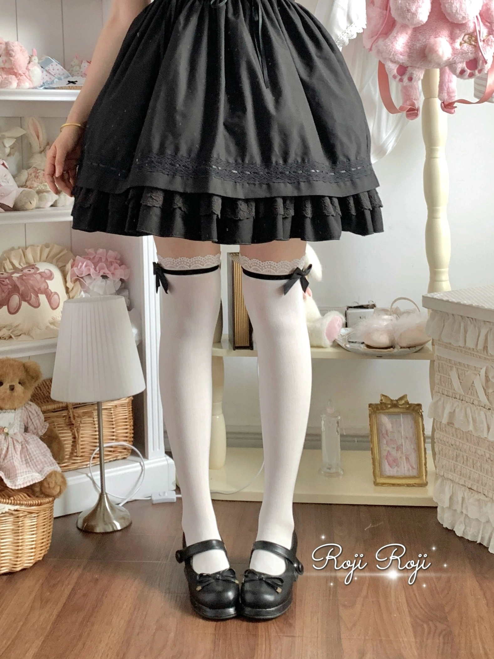 Sweet lolita complete coordinate featuring matching socks dress shoes and accessories creating unified romantic silhouette