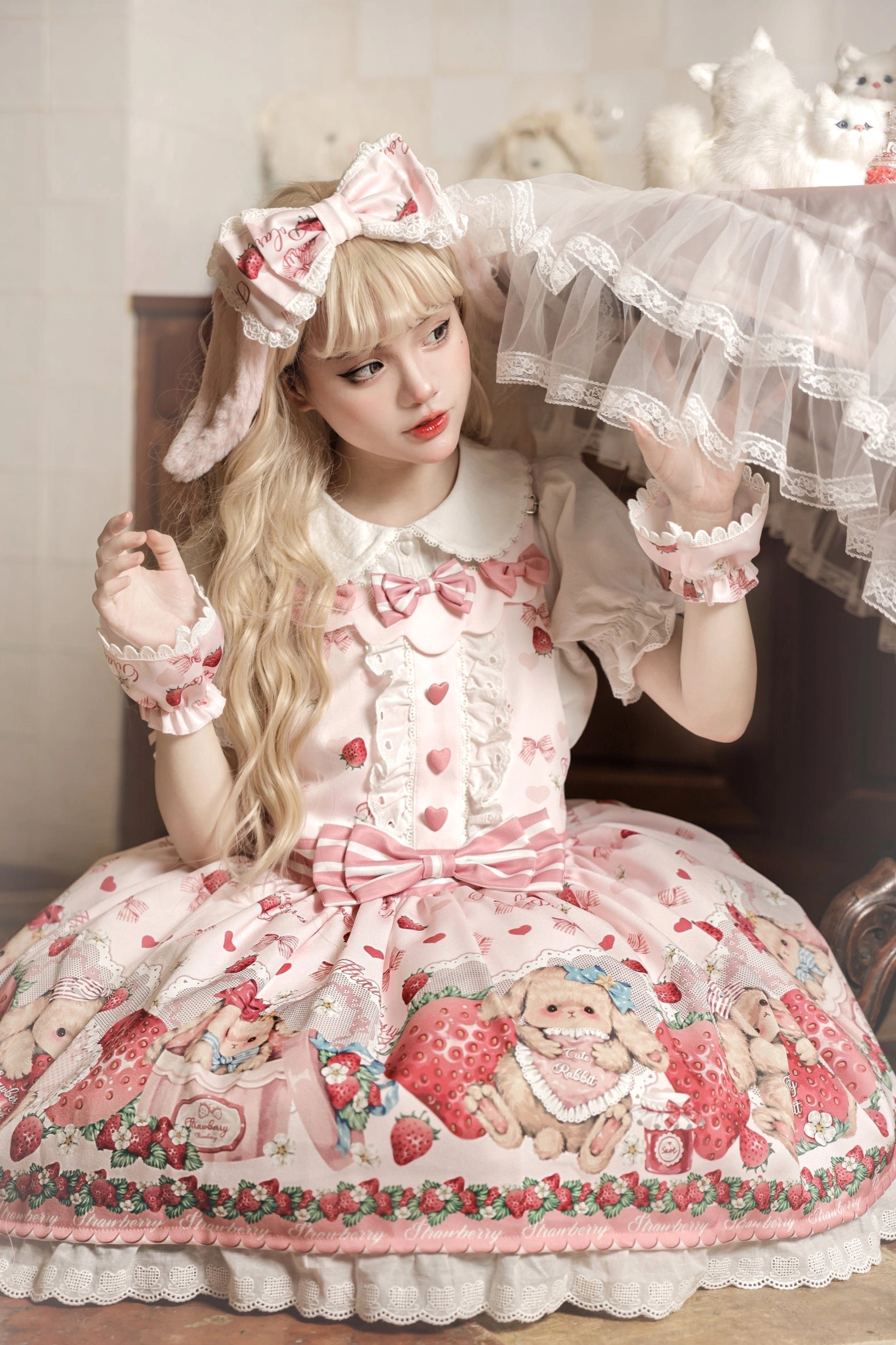 Decorative striped hair bow from sweet lolita complete gift set coordinating accessory for hairstyling and lolita looks