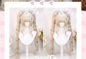 Two identical sweet Lolita light blonde Roman curl twin ponytail wigs mounted on white mannequin heads side by side showing consistent design and detachable curly ponytails