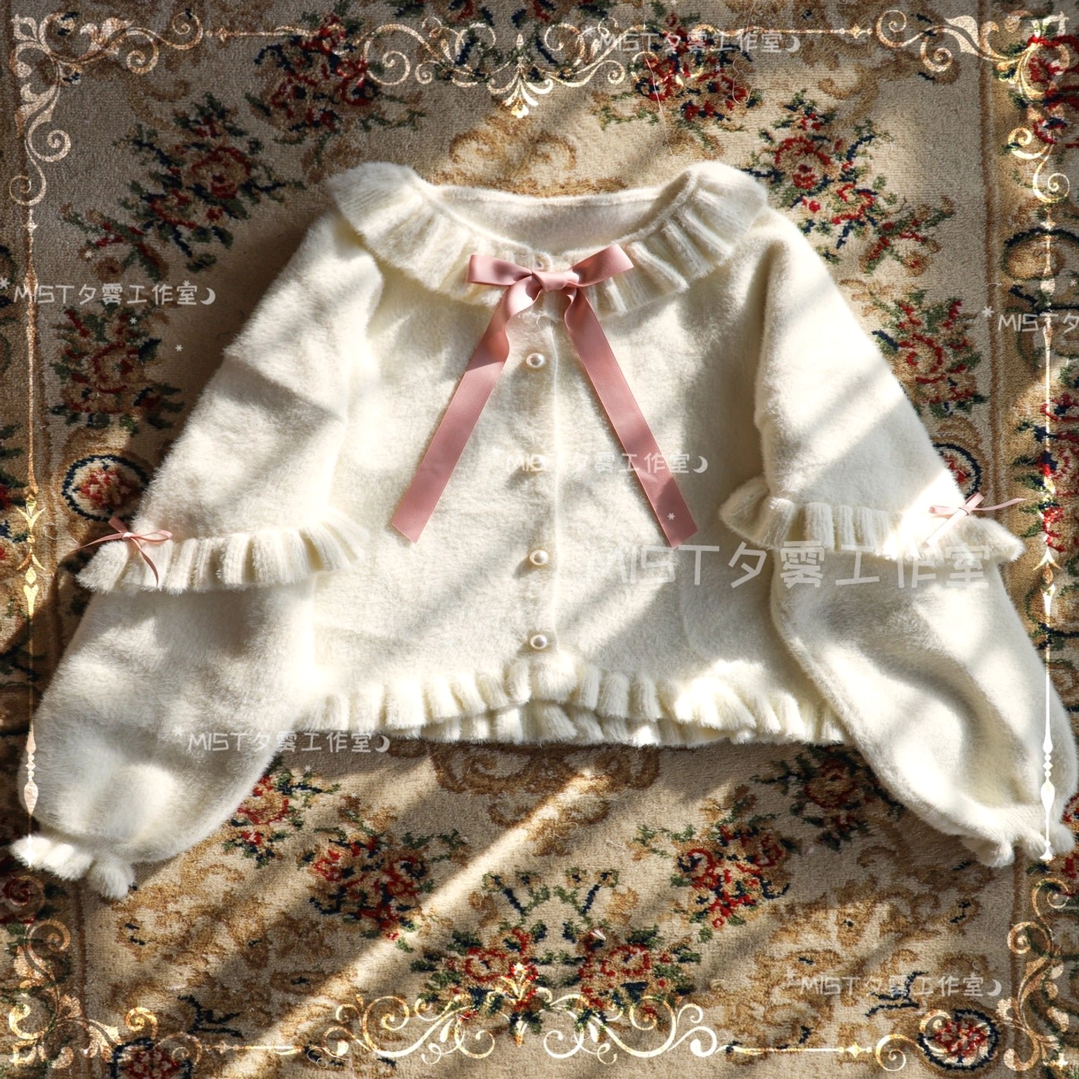 Sweet lolita fuzzy cardigan accessory pairing headbow shoes recommendations complete look