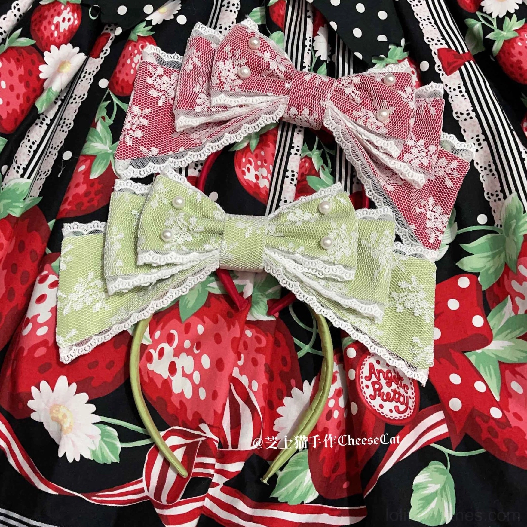 Green sweet lolita pearl bow KC headband nature-inspired color variant for botanical-themed coordinates