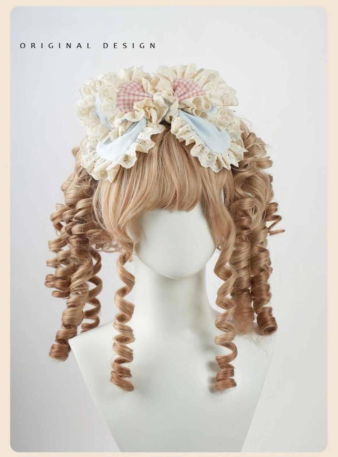 Sweet lolita headdress collection showcasing multiple bow styles, lace textures, satin ribbon details, and cake-shaped ornamental toppers for lolita fashion enthusiasts