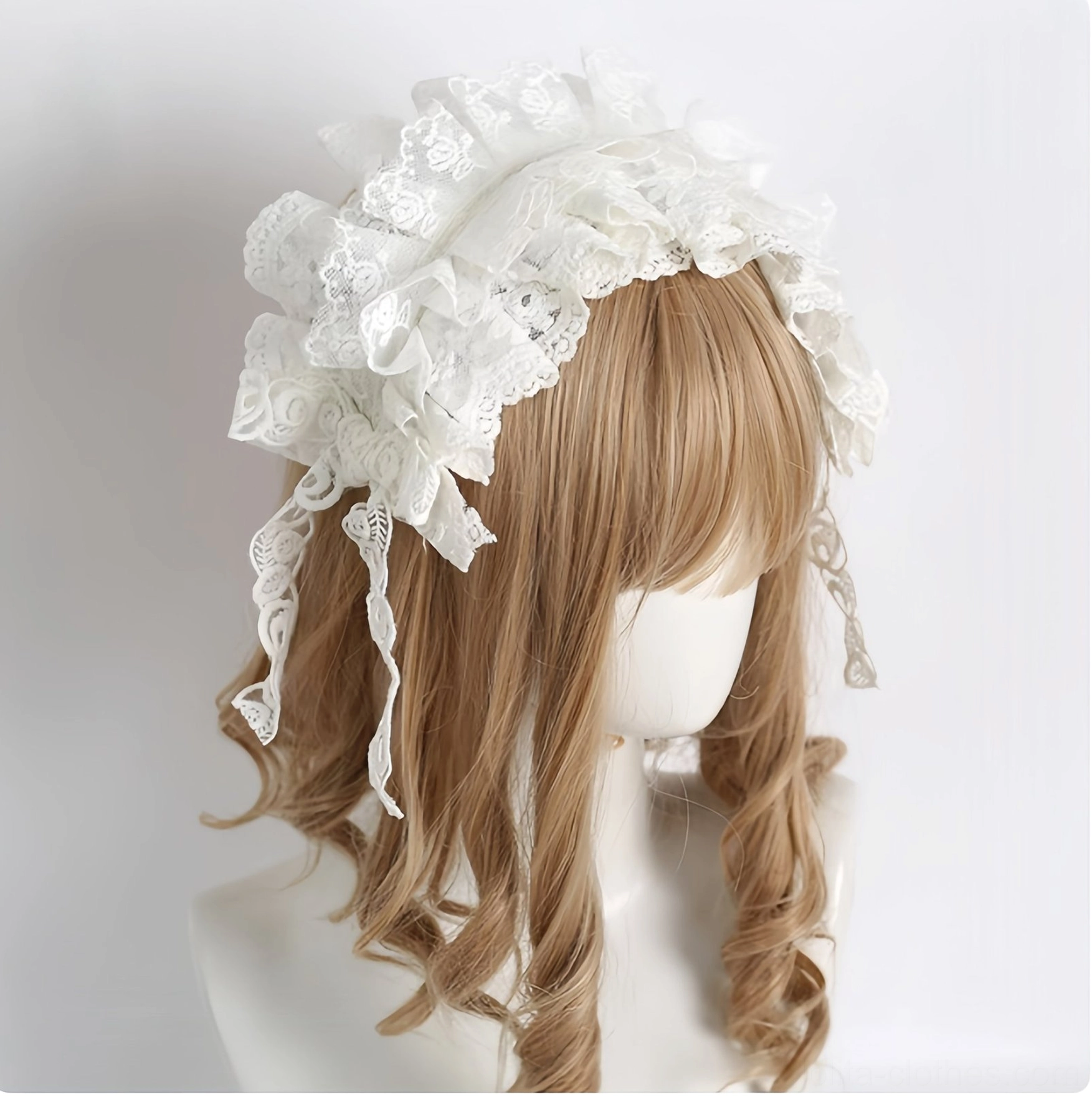 Sweet lolita headdress color variations display showing available shades in ivory, white, and black options for different lolita fashion coordinate themes