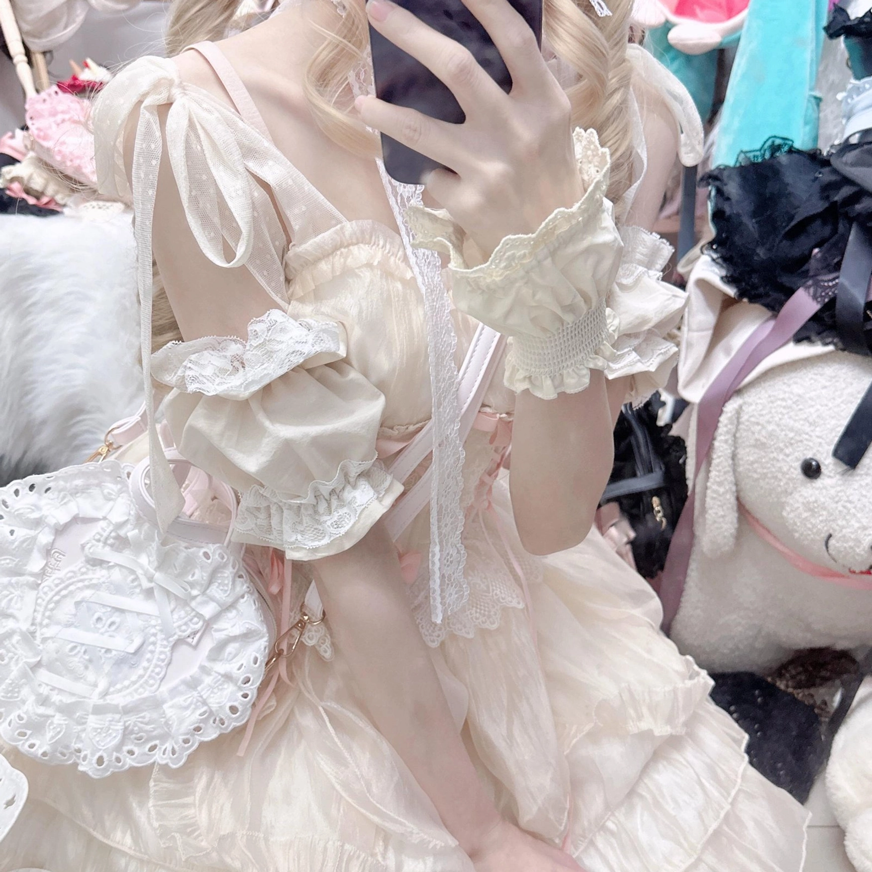 sweet lolita heart shoulder bag with bow and rose embellishment decorative detail showcase