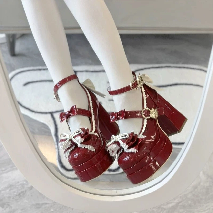 Sweet Lolita platform heel shoes color variant display showing different available color options wine red light blue