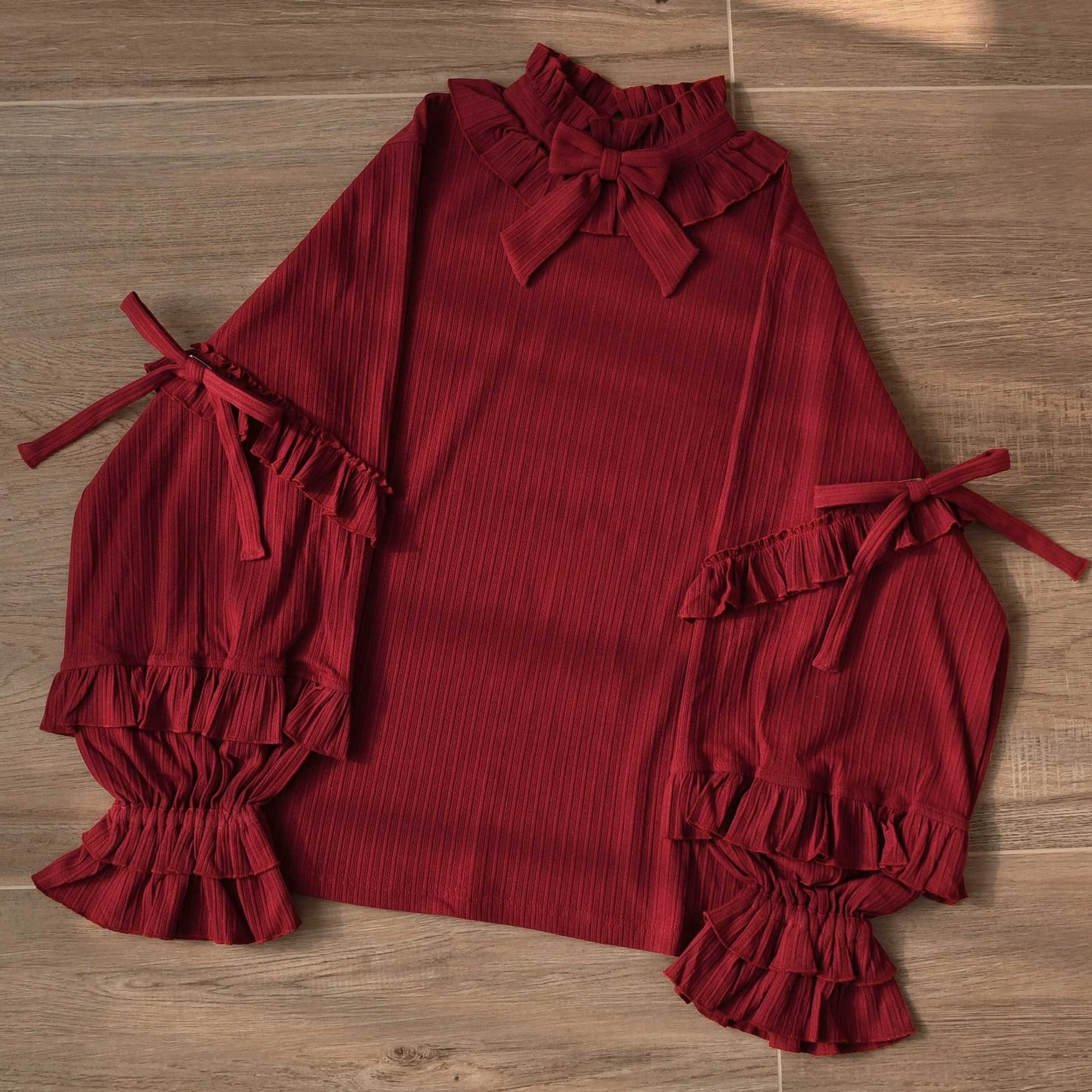 Sweet lolita inner top burgundy color option tiered ruffle design elegant wine-toned variant