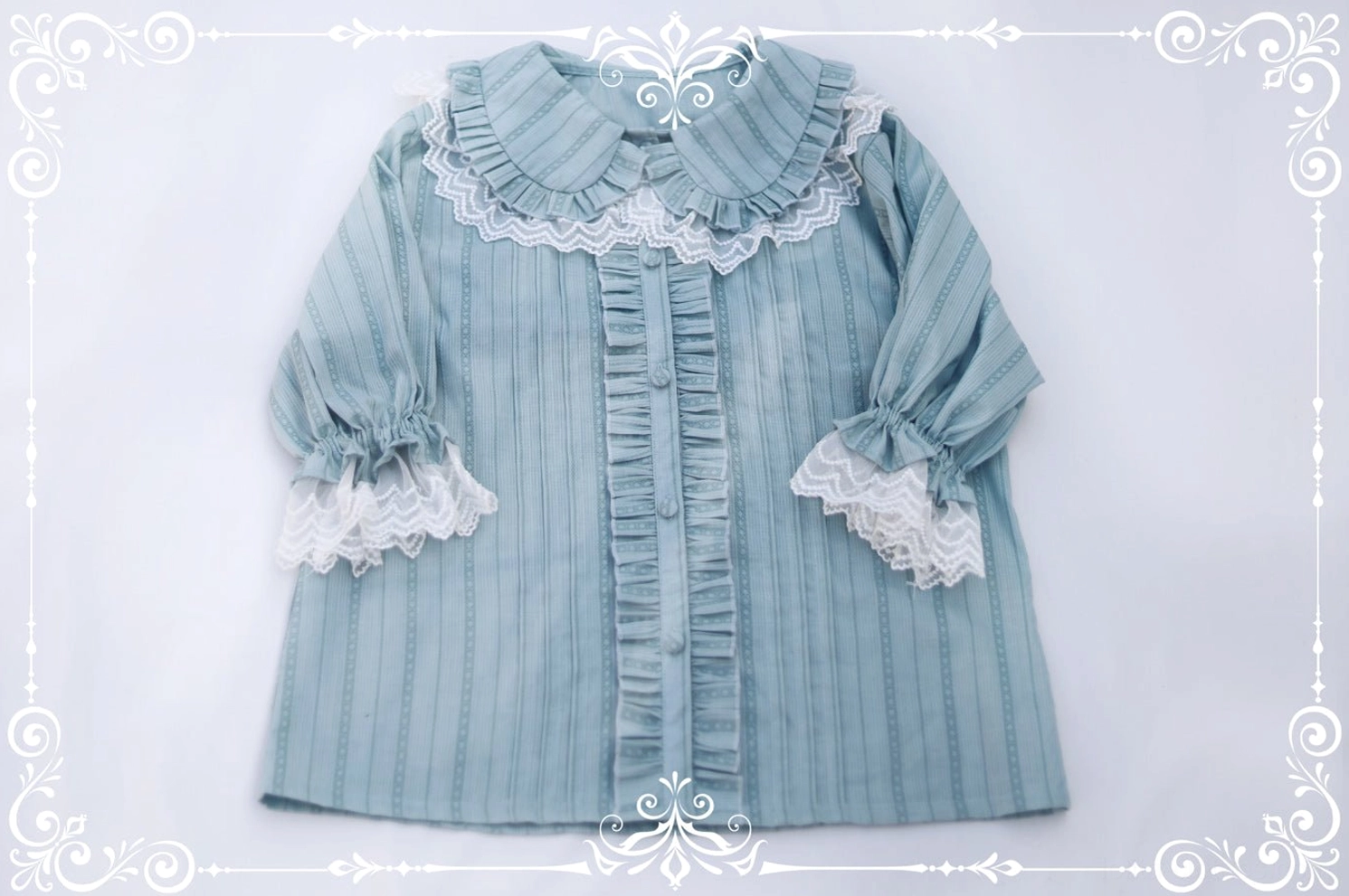 Sweet lolita peter pan collar short sleeve blouse ivory puff sleeves lace collar ruffled detail side angle view
