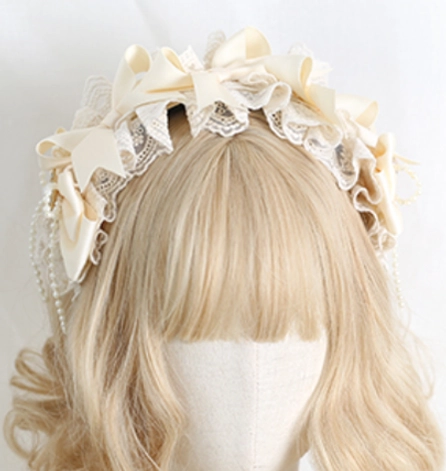 Sweet lolita ivory flower bow hair clips handmade craftsmanship artisanal quality detail view