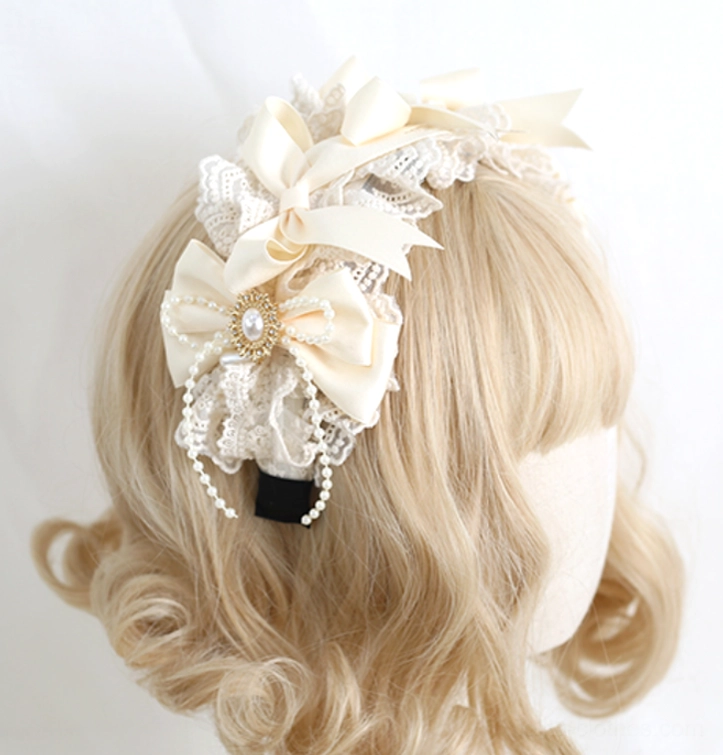 Complete sweet lolita ivory lace hair accessories collection all nine styles display together