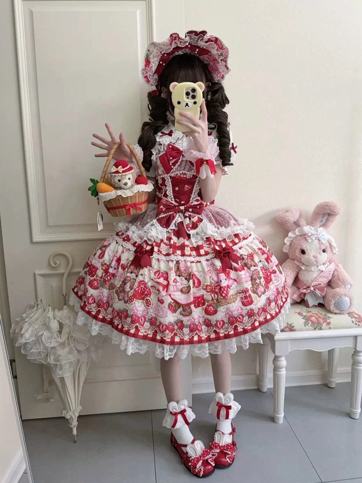 Sweet lolita JSK dress back bodice detail with adjustable lace-up closure and shirring construction