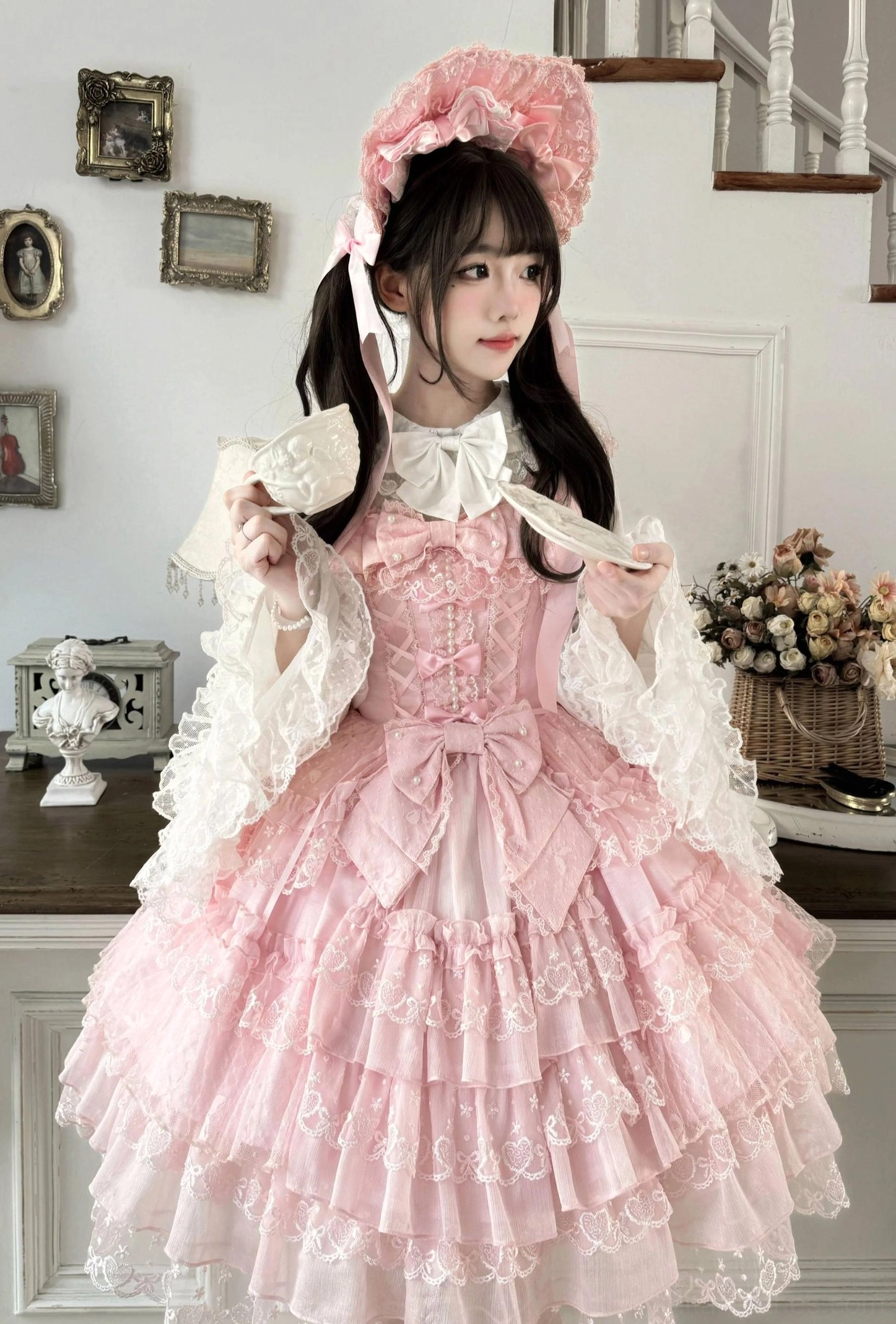 Sweet Lolita jumper skirt care instruction visual showing recommended hand-wash and air-dry maintenance procedures