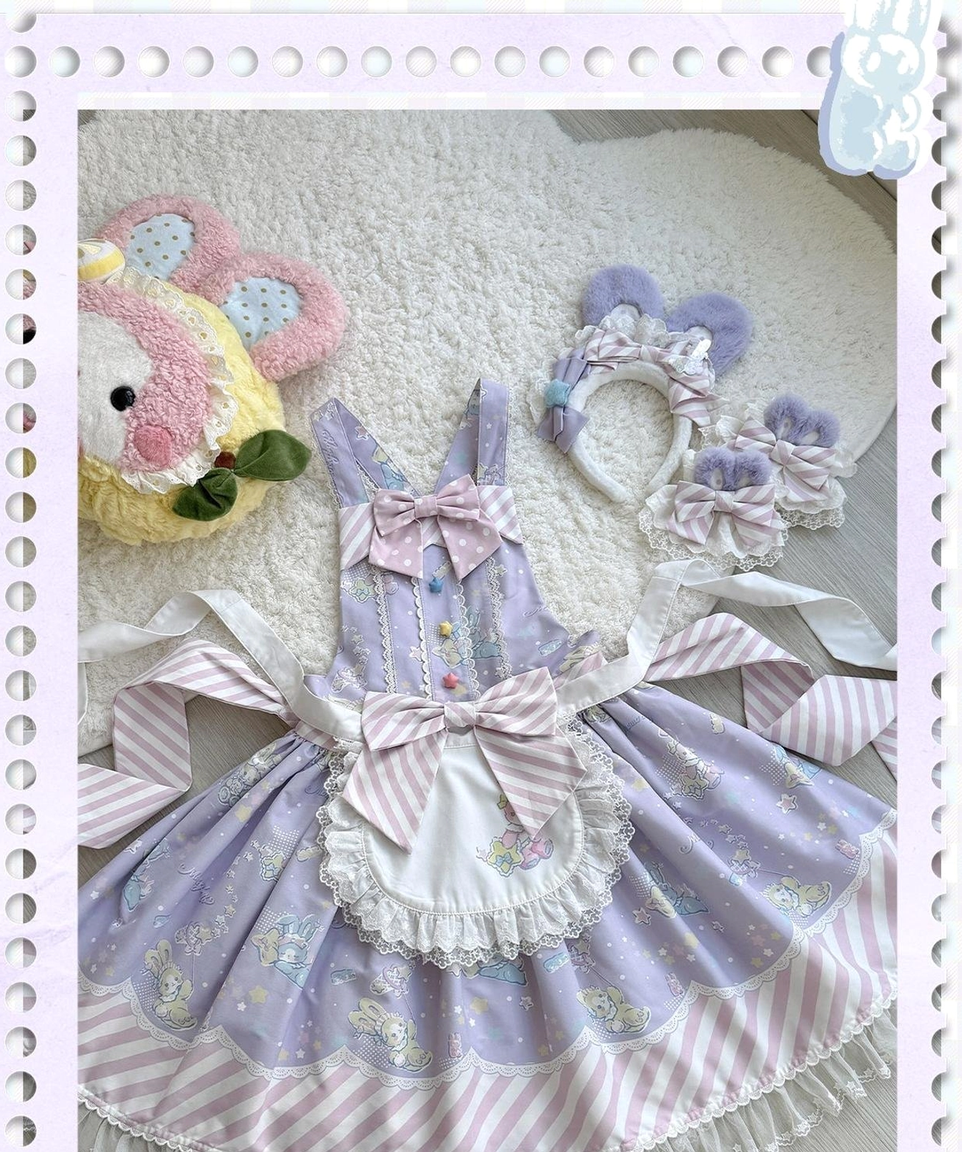 Care instruction tag or label detail on sweet Lolita jumper skirt showing washing instructions, material composition, and care symbols