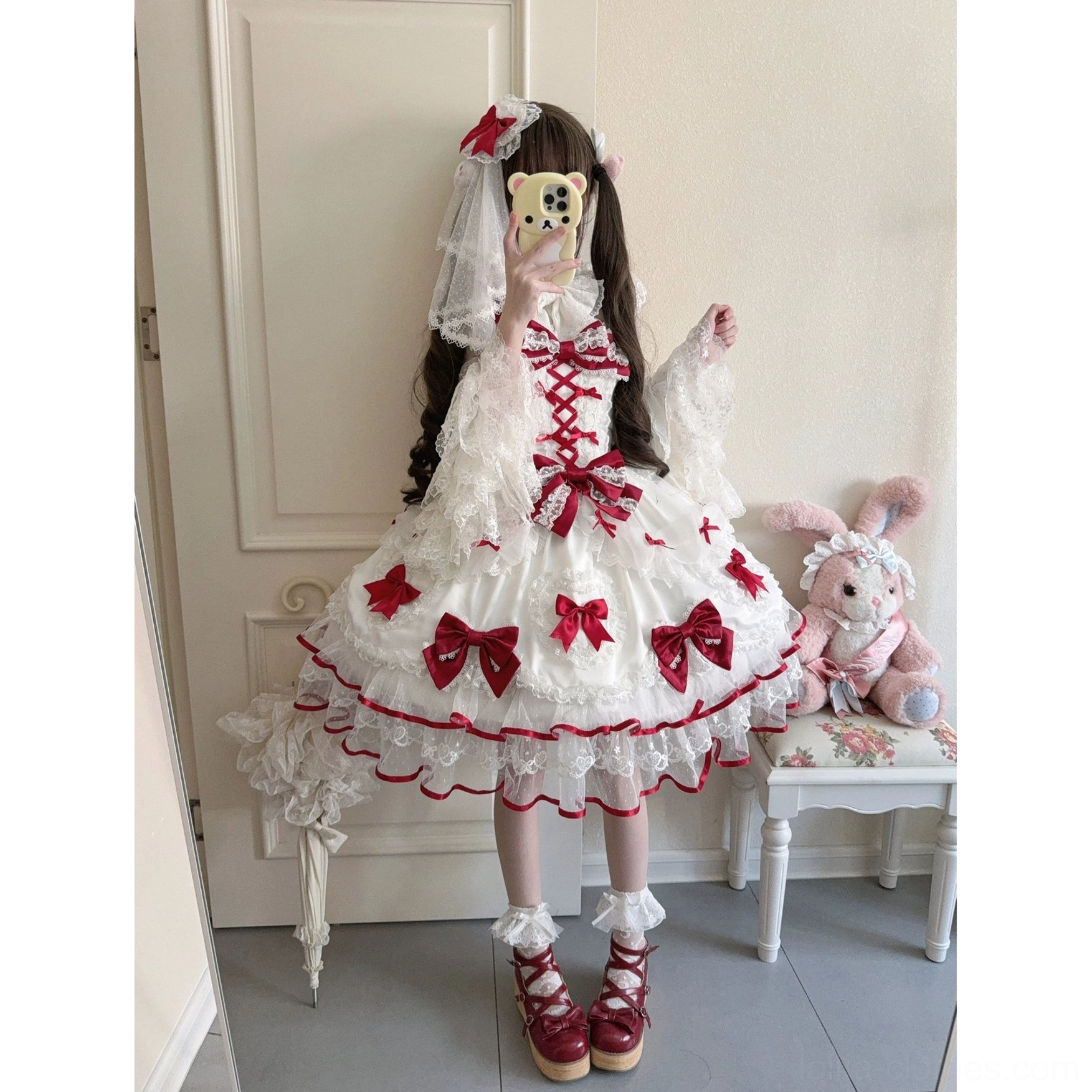 Sweet Lolita JSK jumper dress cross lace-up front detail corset-inspired lace-up design feature