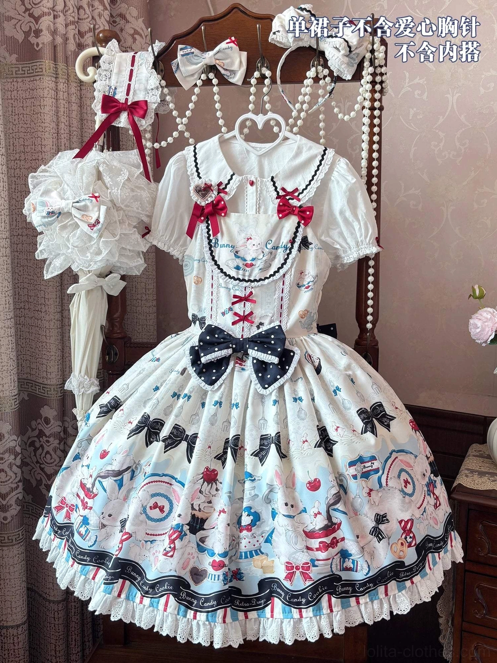 Sweet Lolita JSK dress color variation allover bunny print tone palette options