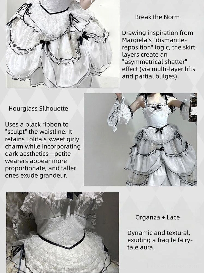 Styling inspiration for sweet lolita JSK dress worn with coordinating hime sleeves, head veil and accessories for commanding formal presence