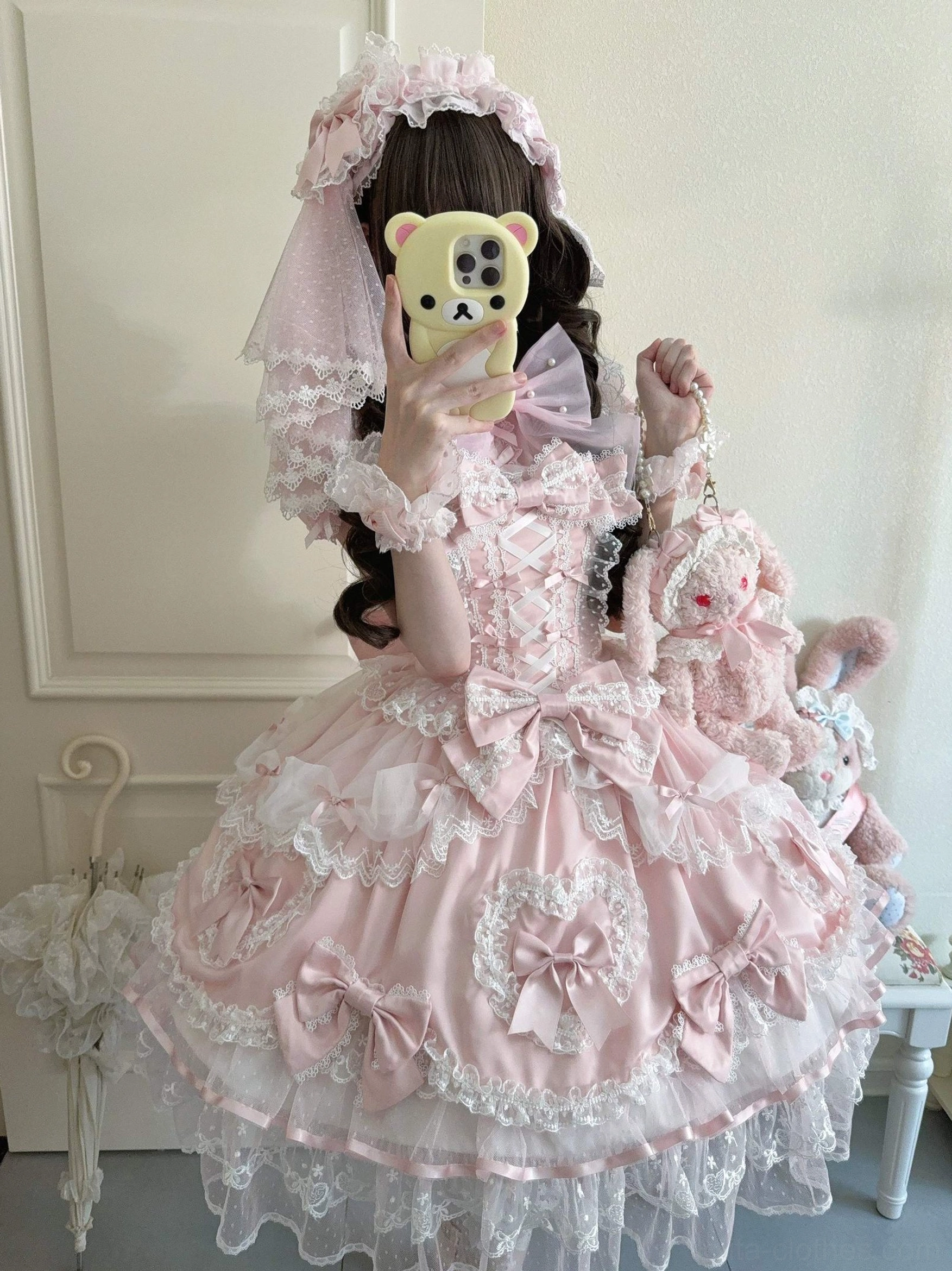 Sweet Lolita JSK jumper dress hem lace ruffles layered lace trim detail photography