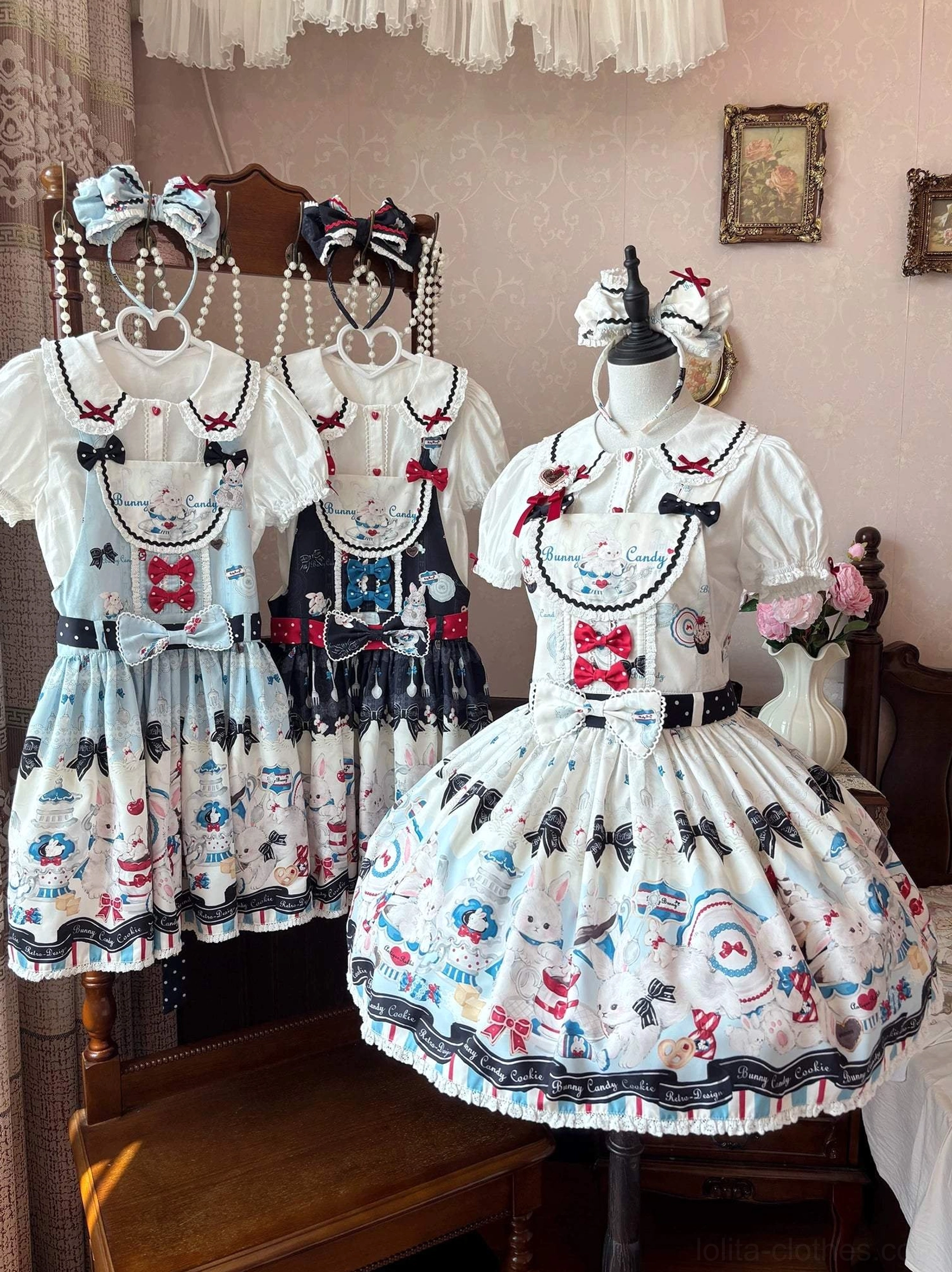 Sweet Lolita JSK jumper skirt back shirring elastic waist adjustment fit flexibility sizing
