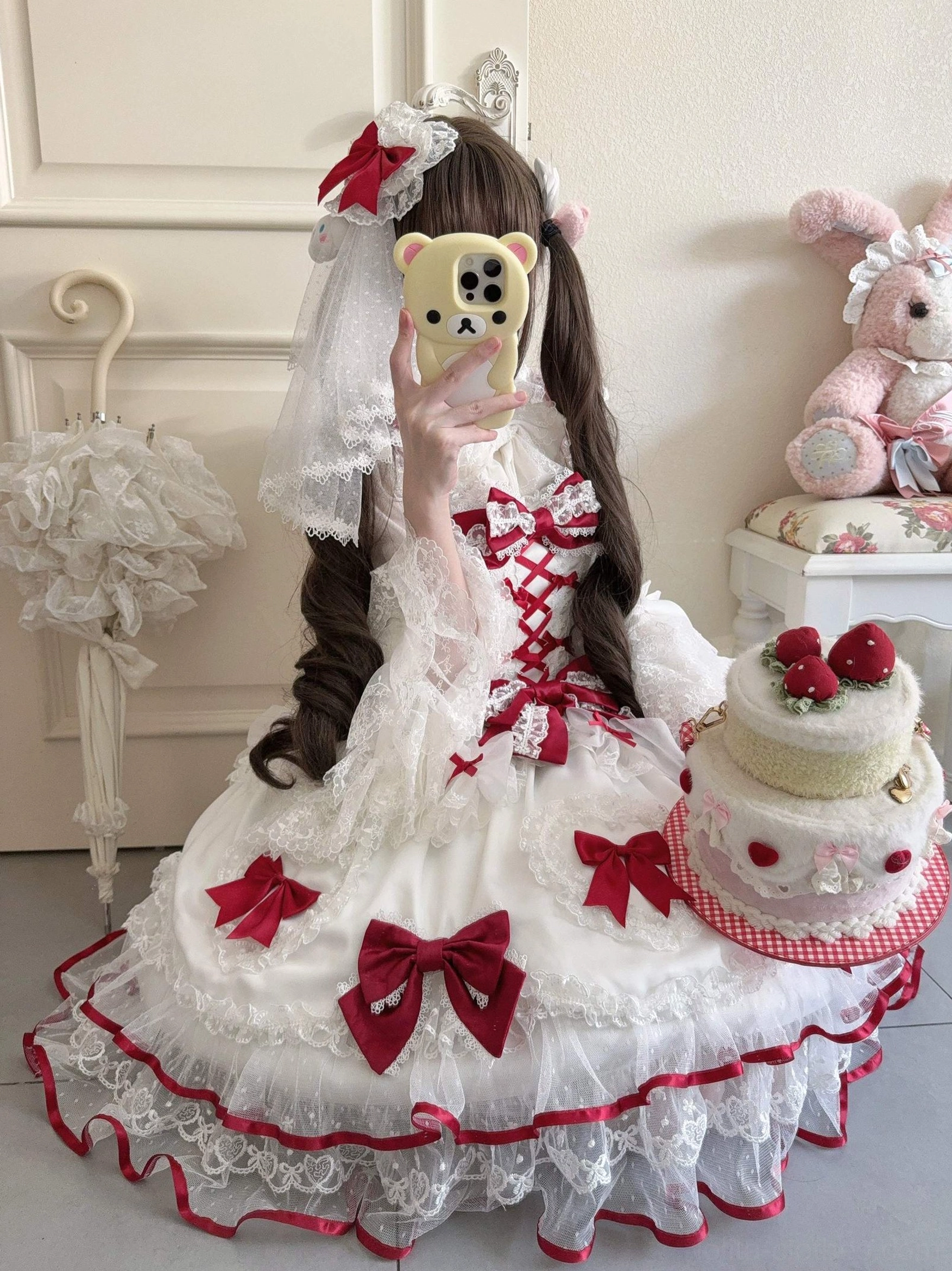 Sweet Lolita JSK jumper dress on model full outfit coordination complete lolita aesthetic ensemble
