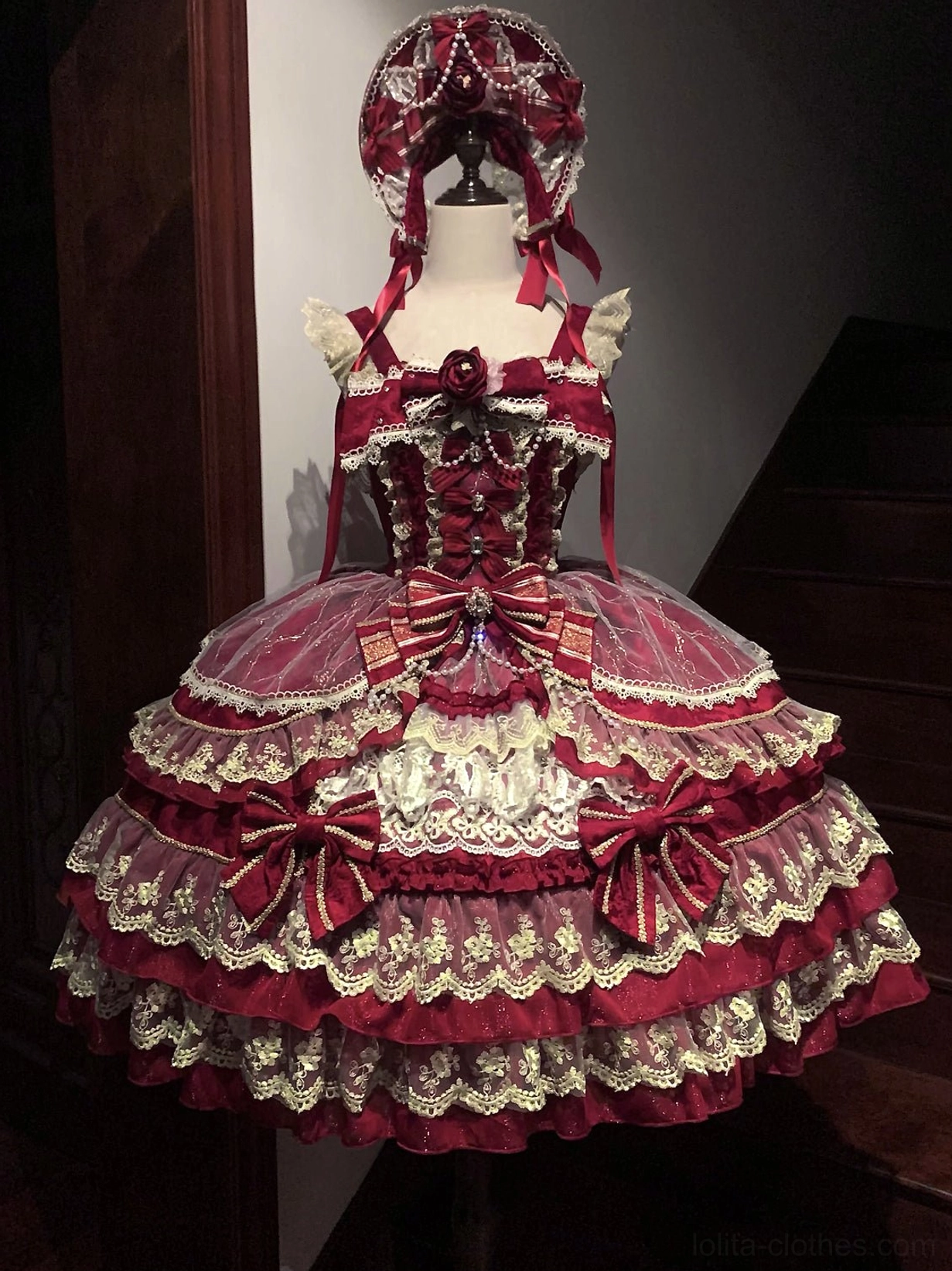 Sweet lolita JSK shoulder and sleeve detail showing adjustable ruffled strap construction