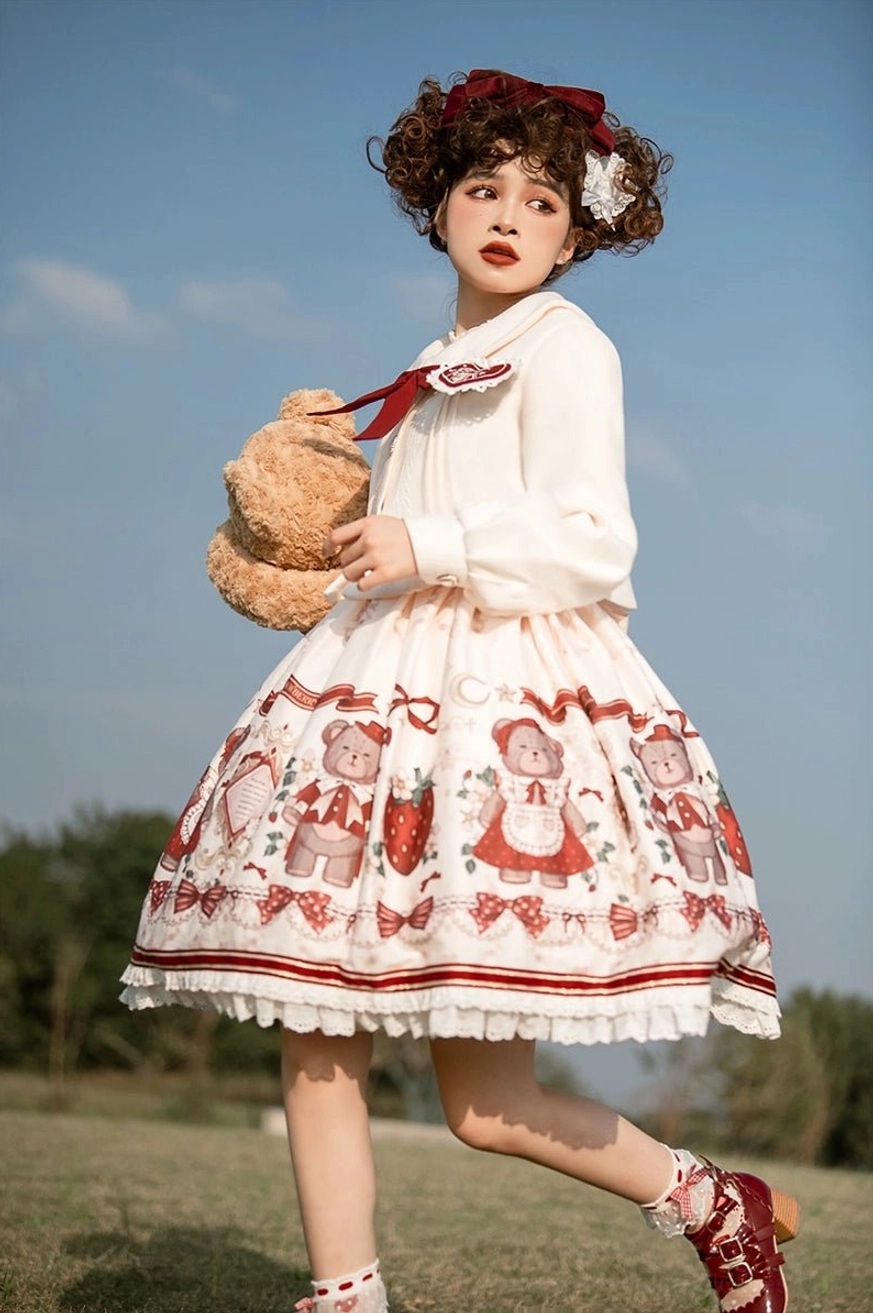 sweet lolita jumper skirt waistband elastic back panel belt detail comfortable fit design