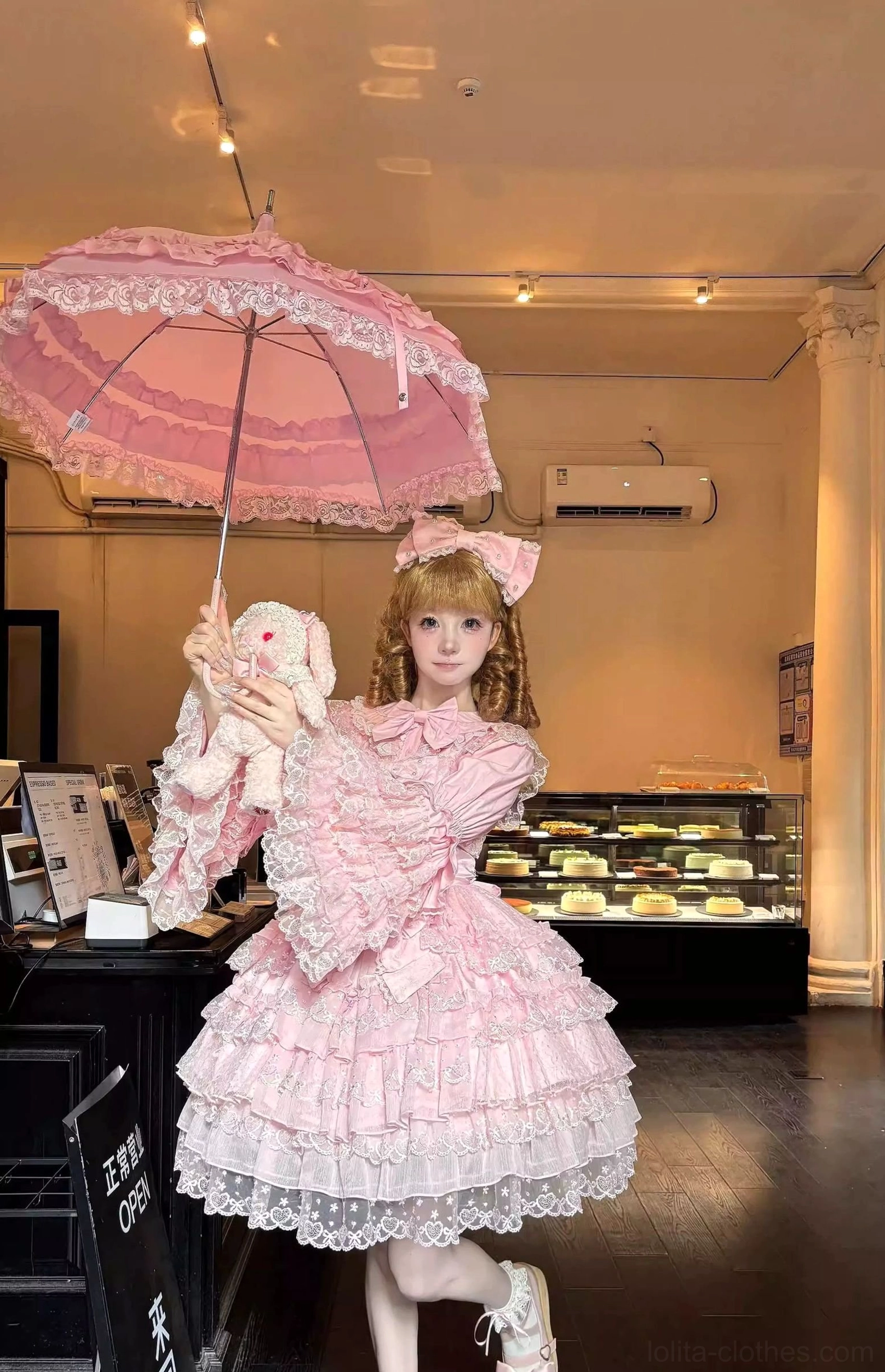 Sweet Lolita jumper skirt worn outfit showing volume and silhouette with proper layering and accessories combination