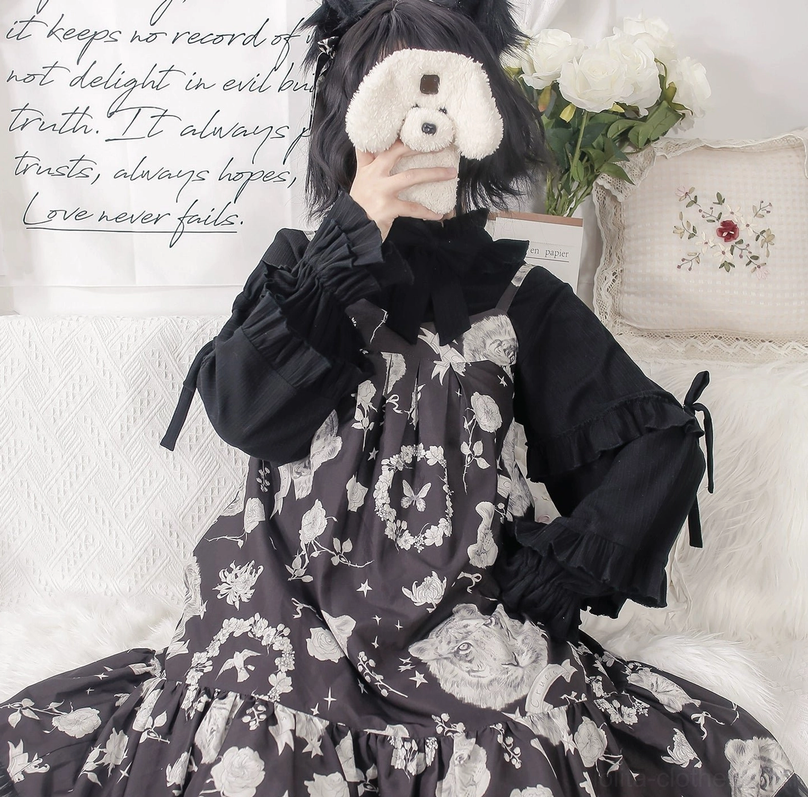 Sweet lolita knit blouse with brown color option puff sleeves ruffle collar coordinate with JSK dress