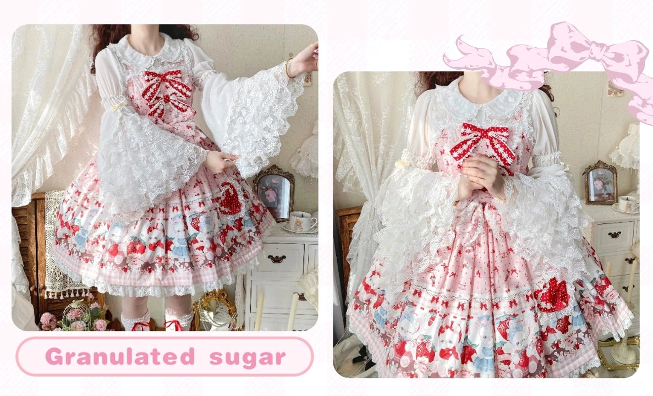 Black Sweet Lolita lace blouse size comparison XL L M S flat lay arranged display