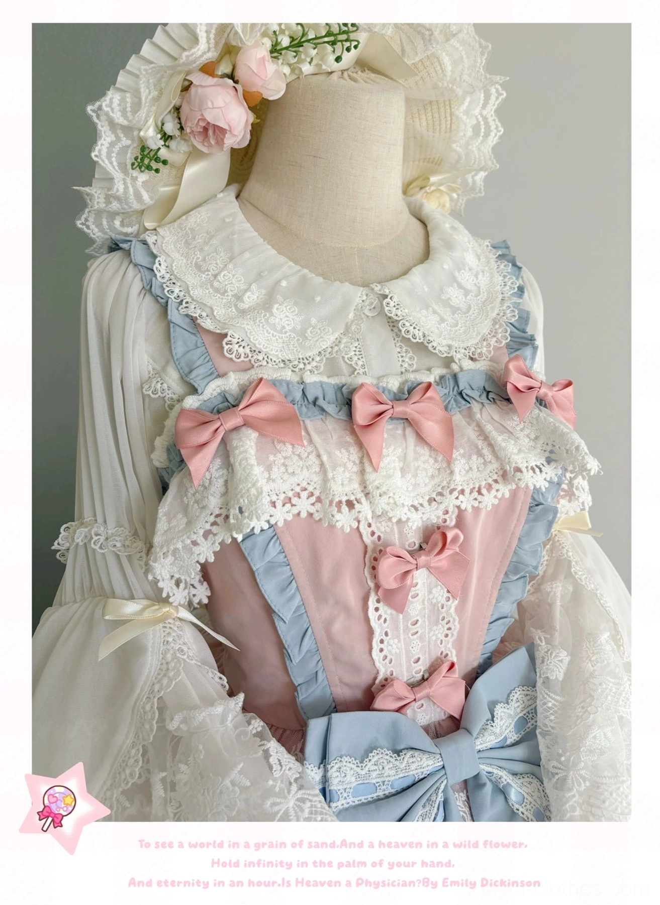 Sweet Lolita lace blouse texture close-up Peter Pan collar lace detail hime sleeve ruffles